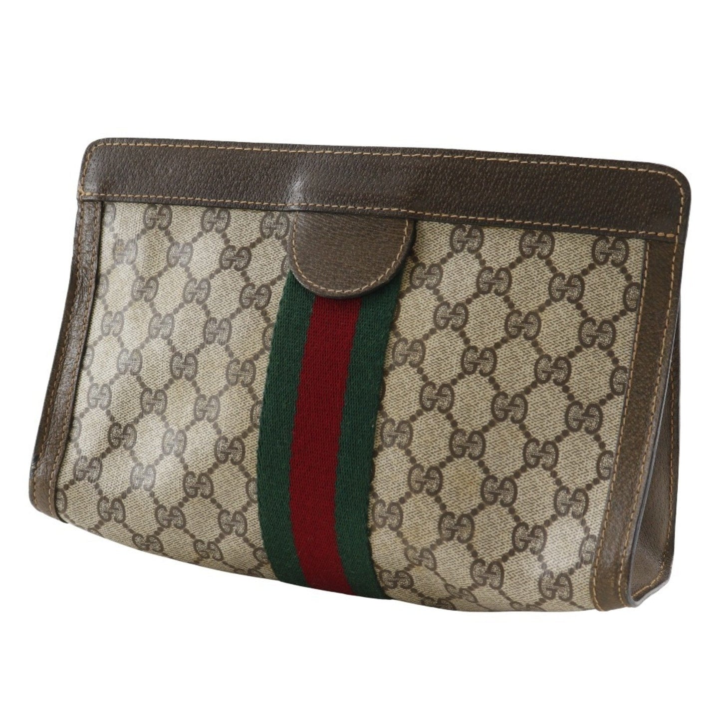 Gucci Brown Gg Plus Leather Clutch Bag Pouch ( )