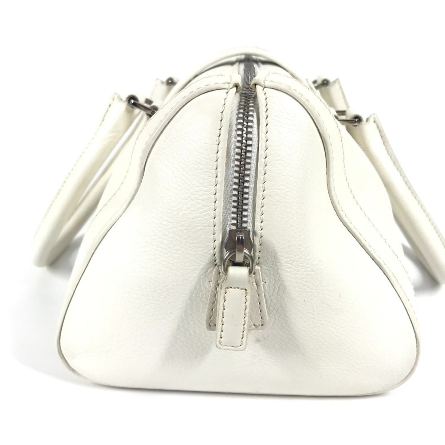 Christian Dior White Leather Boston Bag Handbag ()