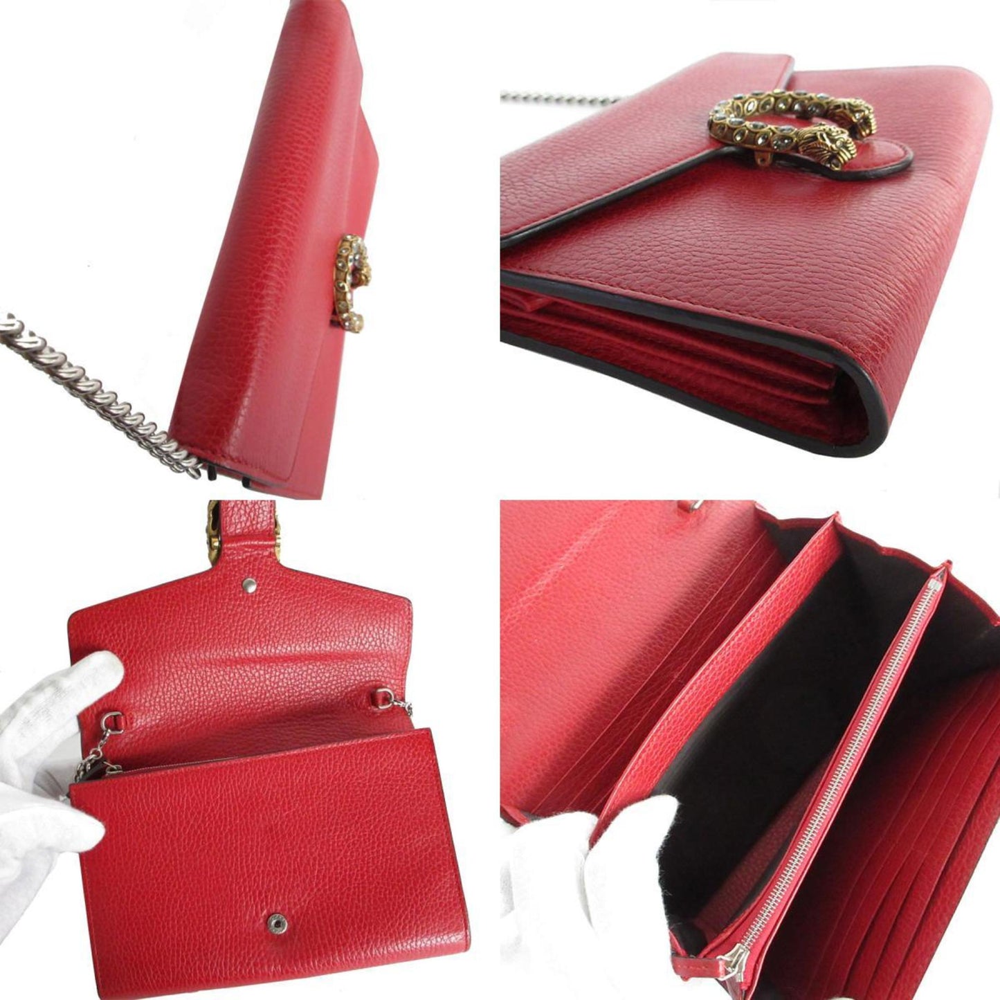 Gucci Red Color Leather Chain/Shoulder Wallet ( )