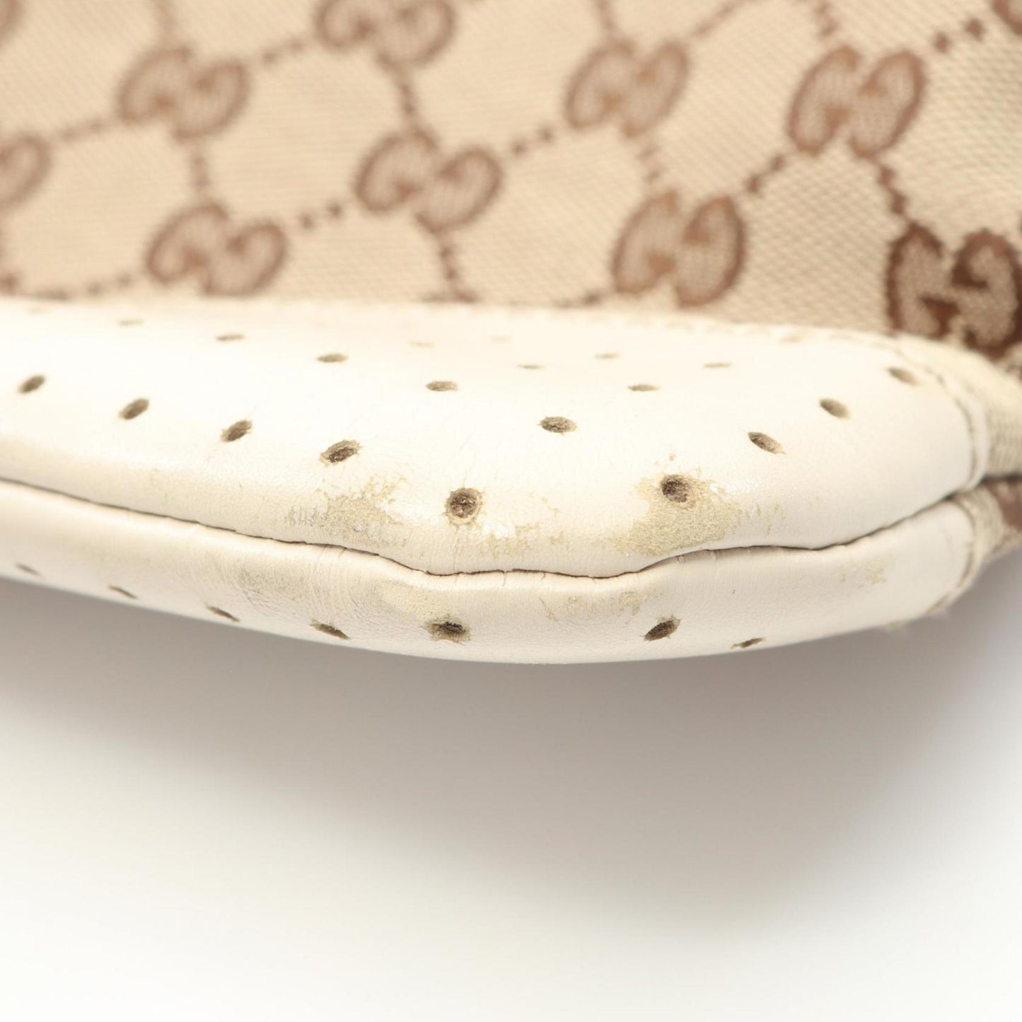 Gucci Beige White Gg Canvas Leather Shoulder Bag ( )