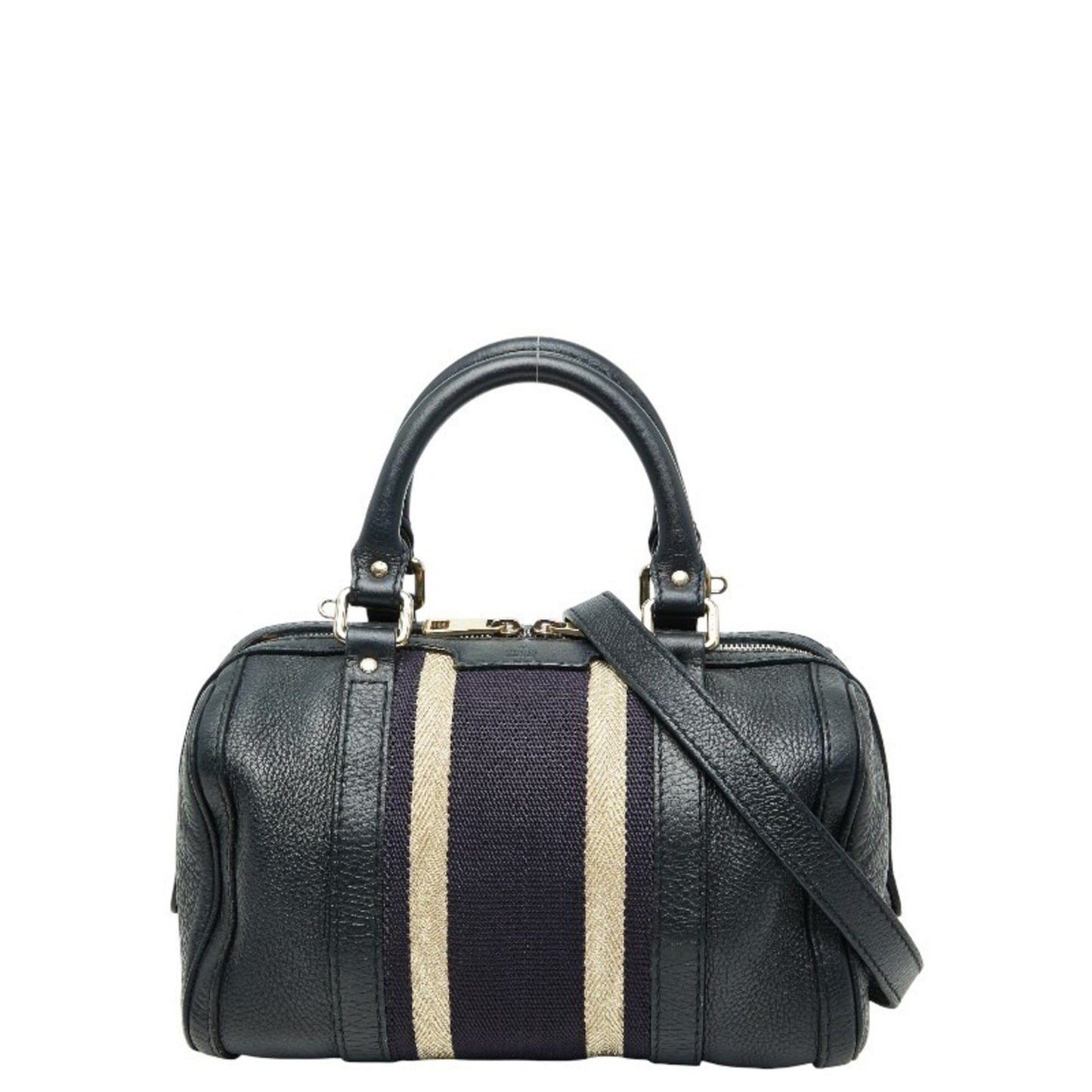 Gucci Black Multi-Color Canvas Leather Boston Bag Shoulder Bag ( )