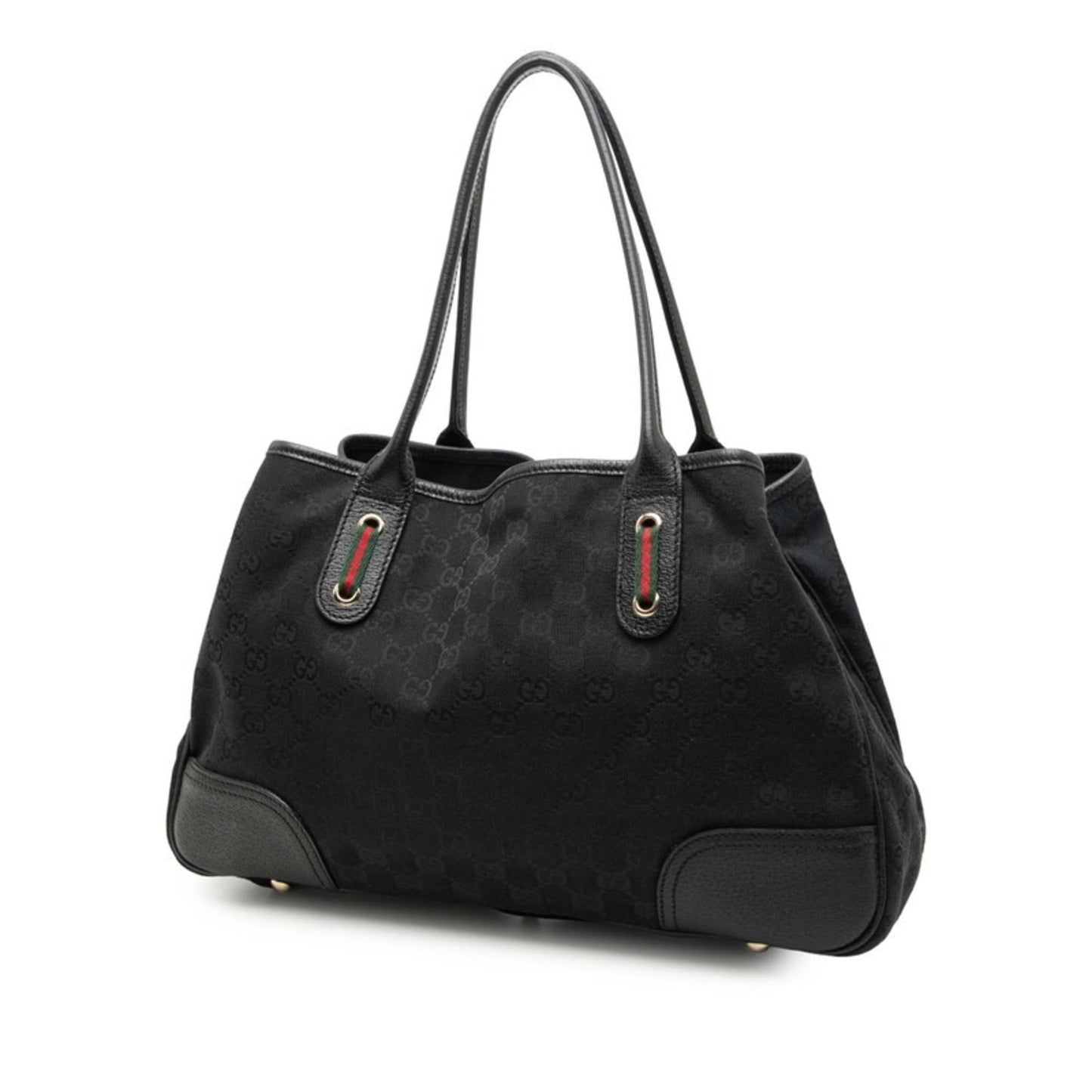 Gucci Black Canvas Leather Shoulder Bag Tote Bag ( )