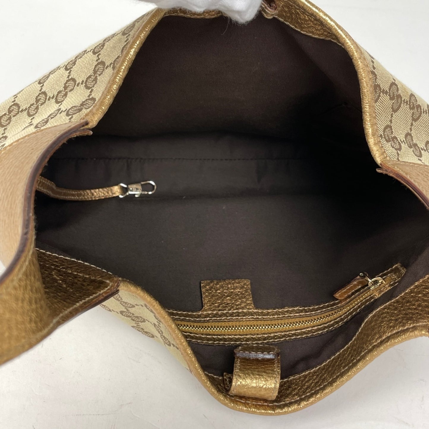 Gucci Beige Gold Gg Canvas Leather Shoulder Bag ( )