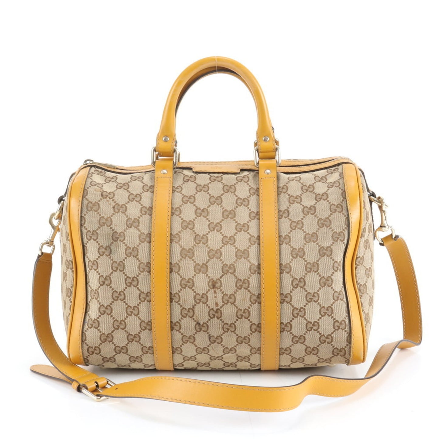 Gucci Beige Yellow Leather Canvas Shoulder Bag ( )
