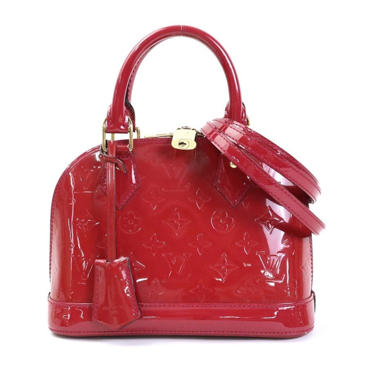 LOUIS VUITTON Handbag Diagonal Shoulder Bag Monogram Verni Alma BB Patent Leather Red Gold Women's