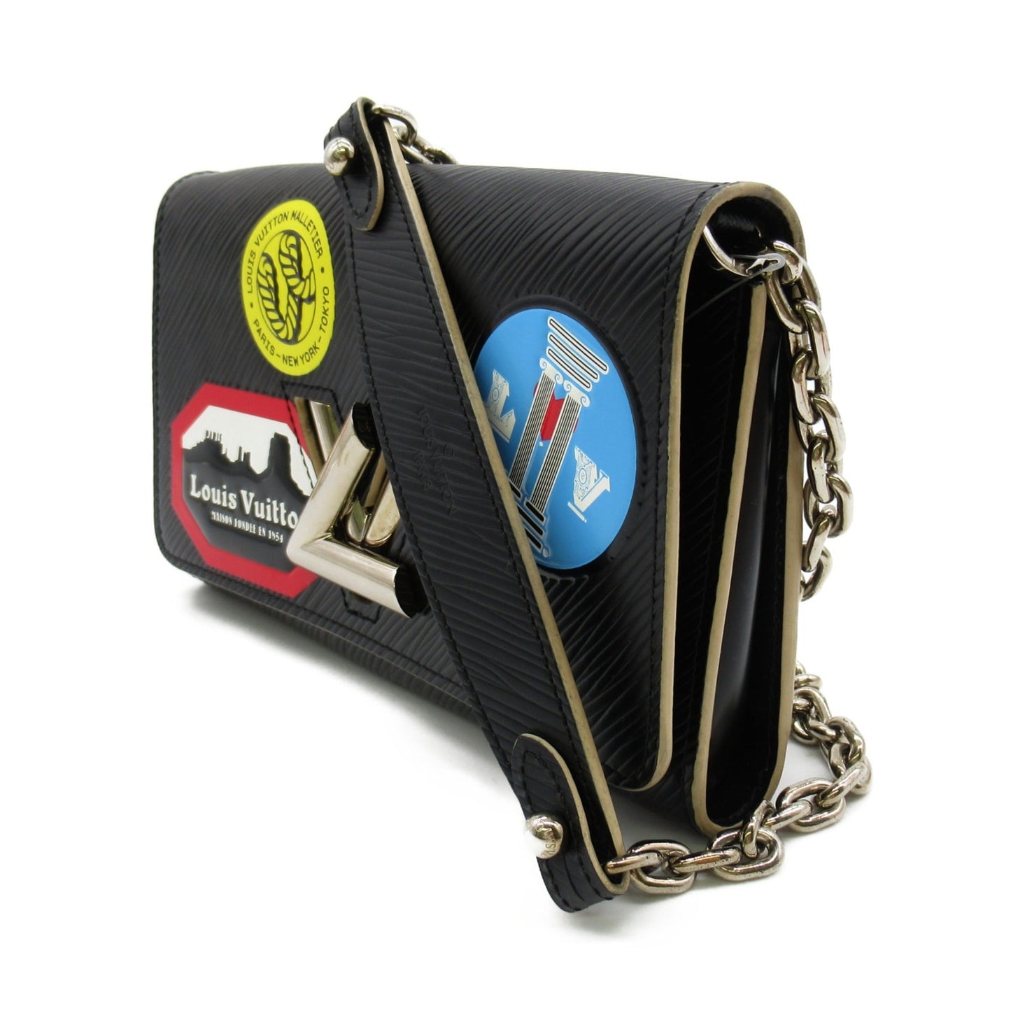 LOUIS VUITTON Portefeiulle Twisted Chain World Tour Shoulder Bag Black Black Epi leather