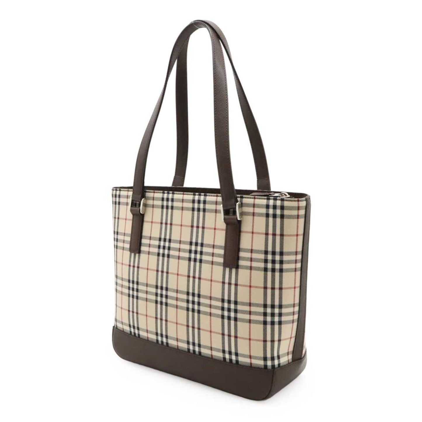 Burberry Beige Black Bordeaux Canvas Leather Shoulder Bag Tote Bag ( )