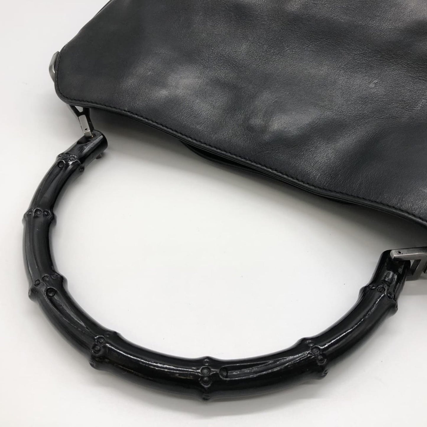 Gucci Black Bamboo Leather Handbag Shoulder Bag ( )