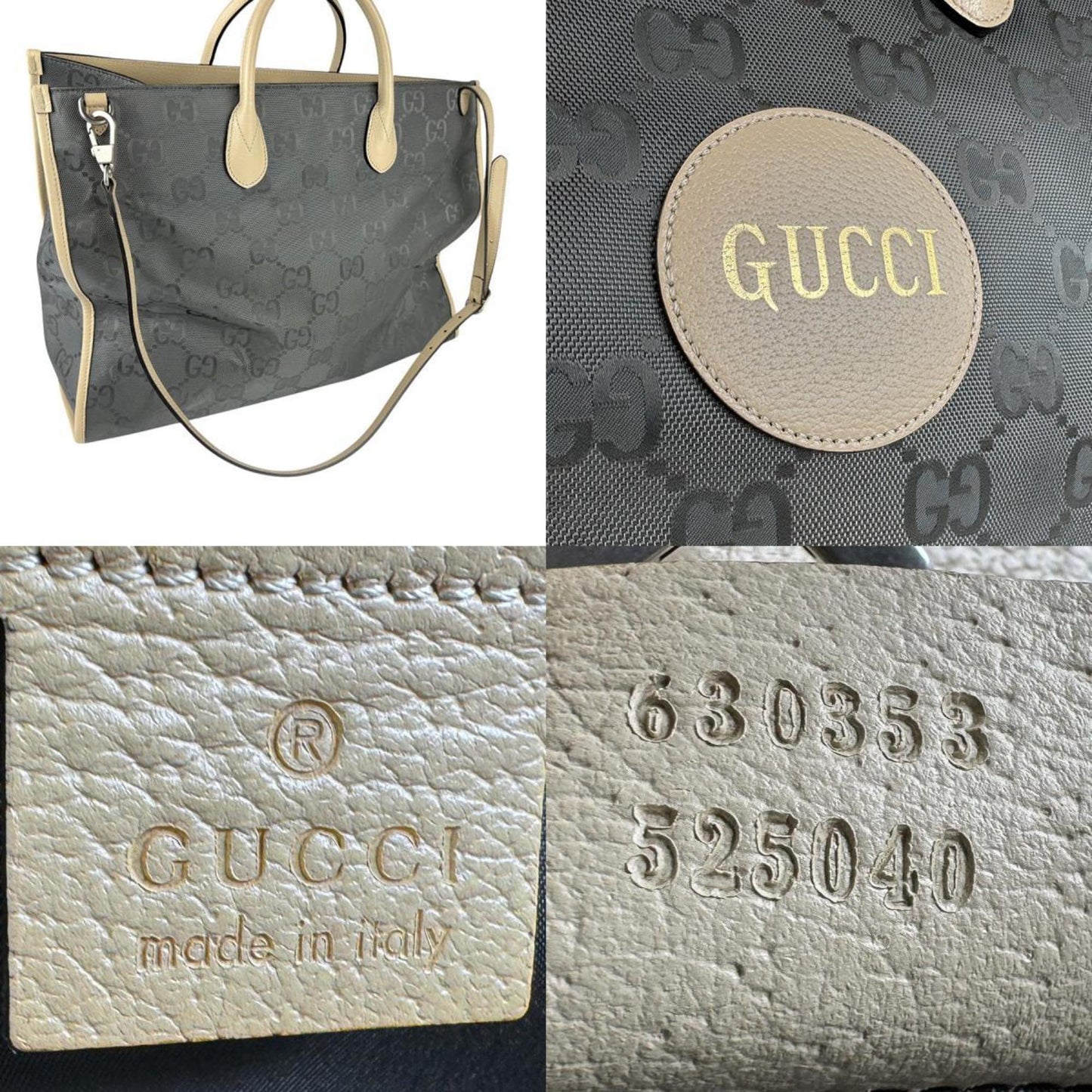 Gucci Beige Gray Nylon Canvas Leather Handbag Shoulder Bag ( )