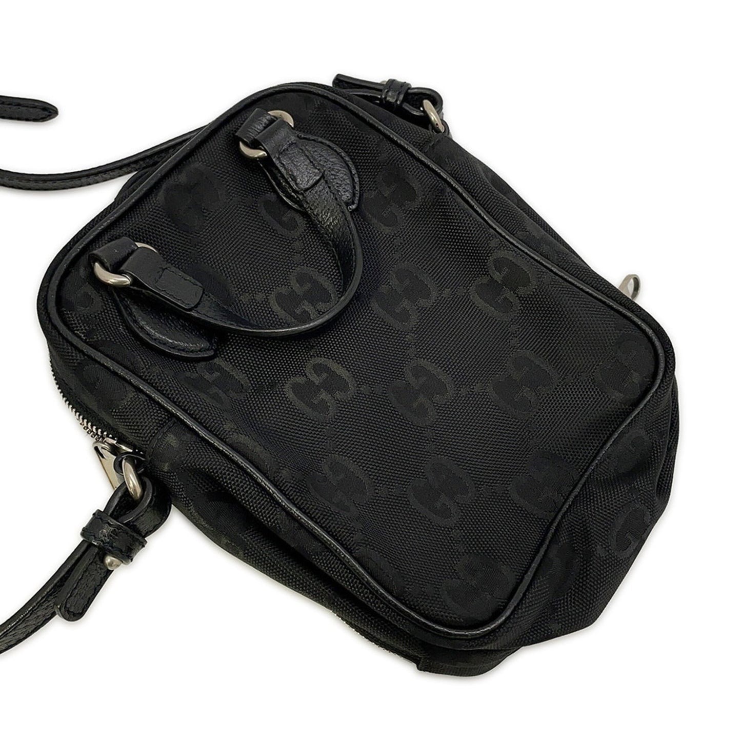 Gucci Black Nylon Leather Handbag Shoulder Bag ( )