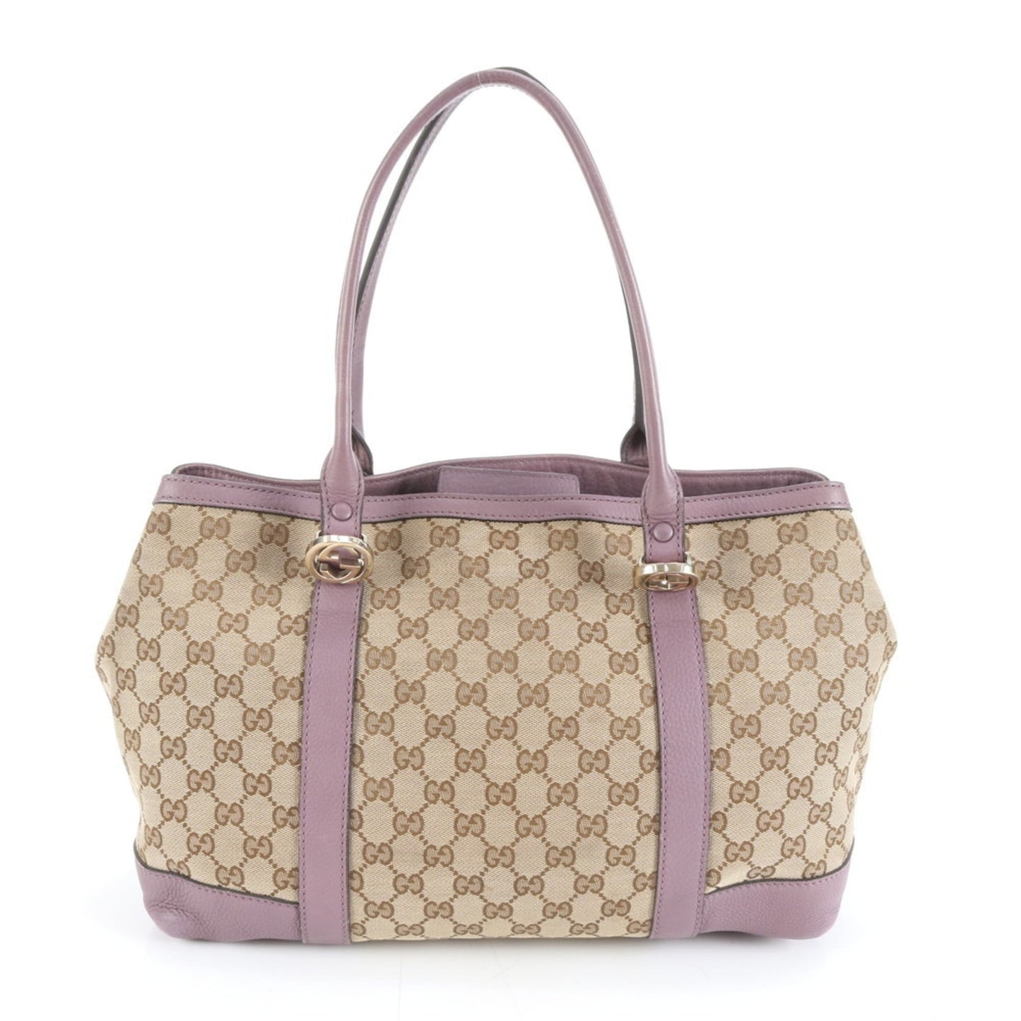 Gucci Brown Purple Leather Canvas Tote Bag ( )