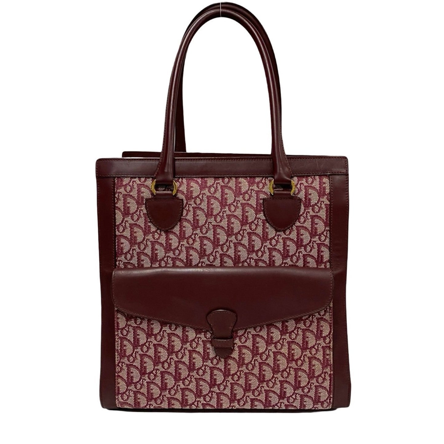 Christian Dior Red Color Canvas Leather Handbag Tote Bag ()