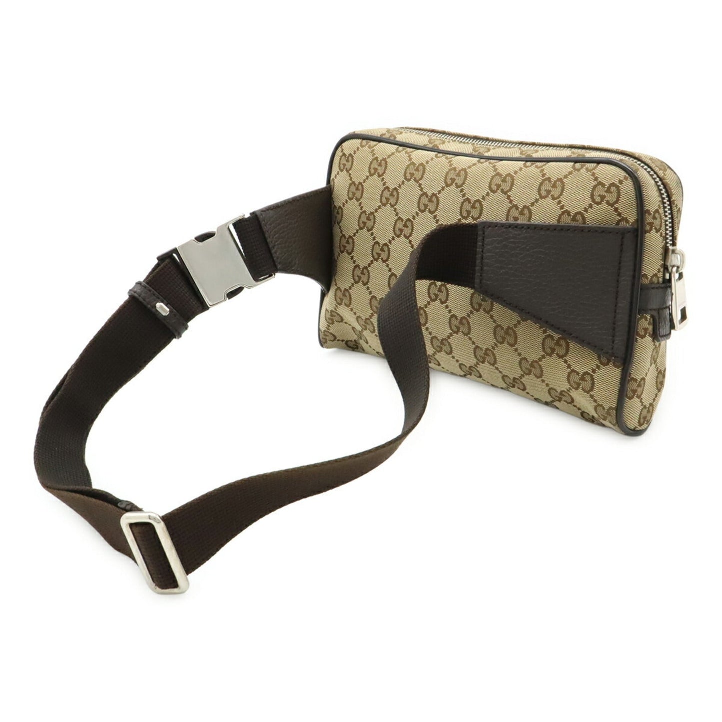 Gucci Gg Canvas Beige Dark Brown Gg Canvas Leather Pouch Sling Bag ( )