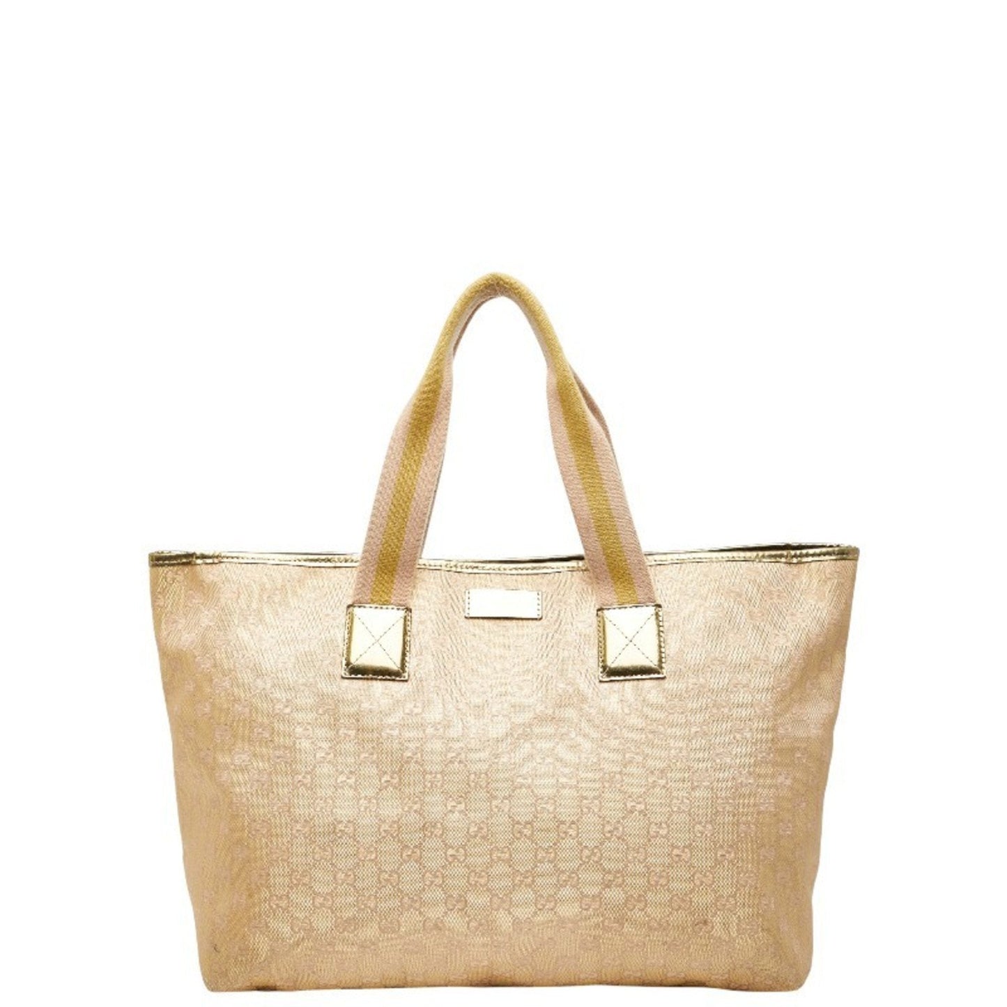 Gucci Beige Gold Canvas Leather Handbag Tote Bag ( )
