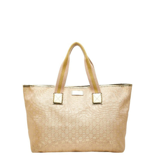 Gucci Beige Gold Canvas Leather Handbag Tote Bag ( )