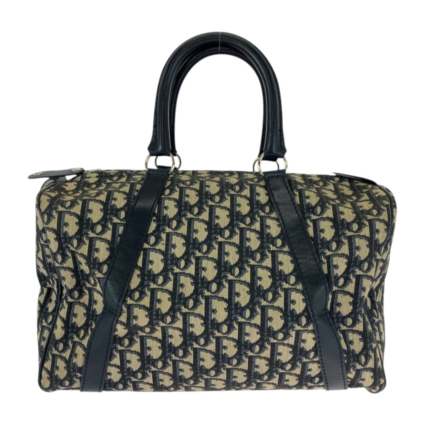 Christian Dior Ivory Navy Canvas Boston Bag Handbag ()
