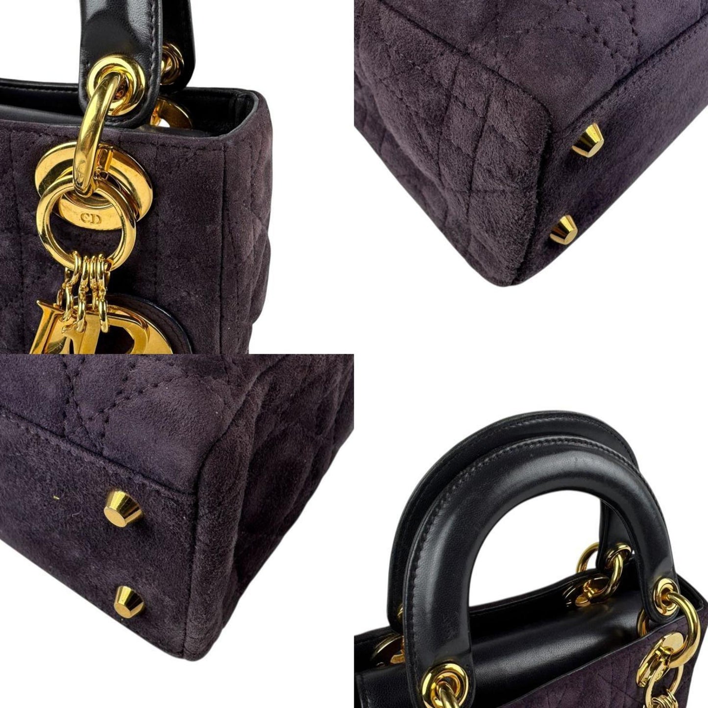 Christian Dior Black Purple Suede Leather Handbag Shoulder Bag ()