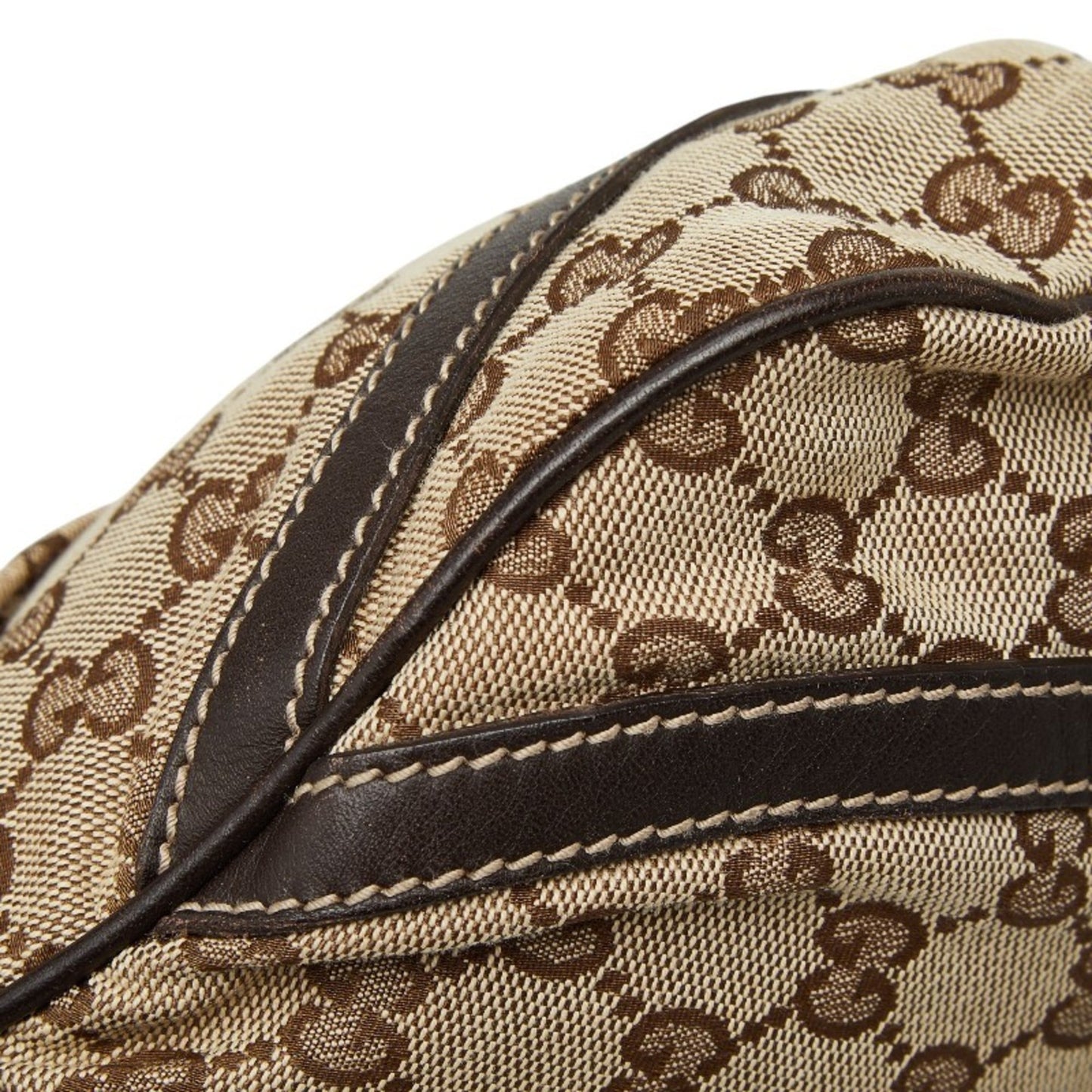 Gucci Beige Brown Canvas Leather Shoulder Bag ( )