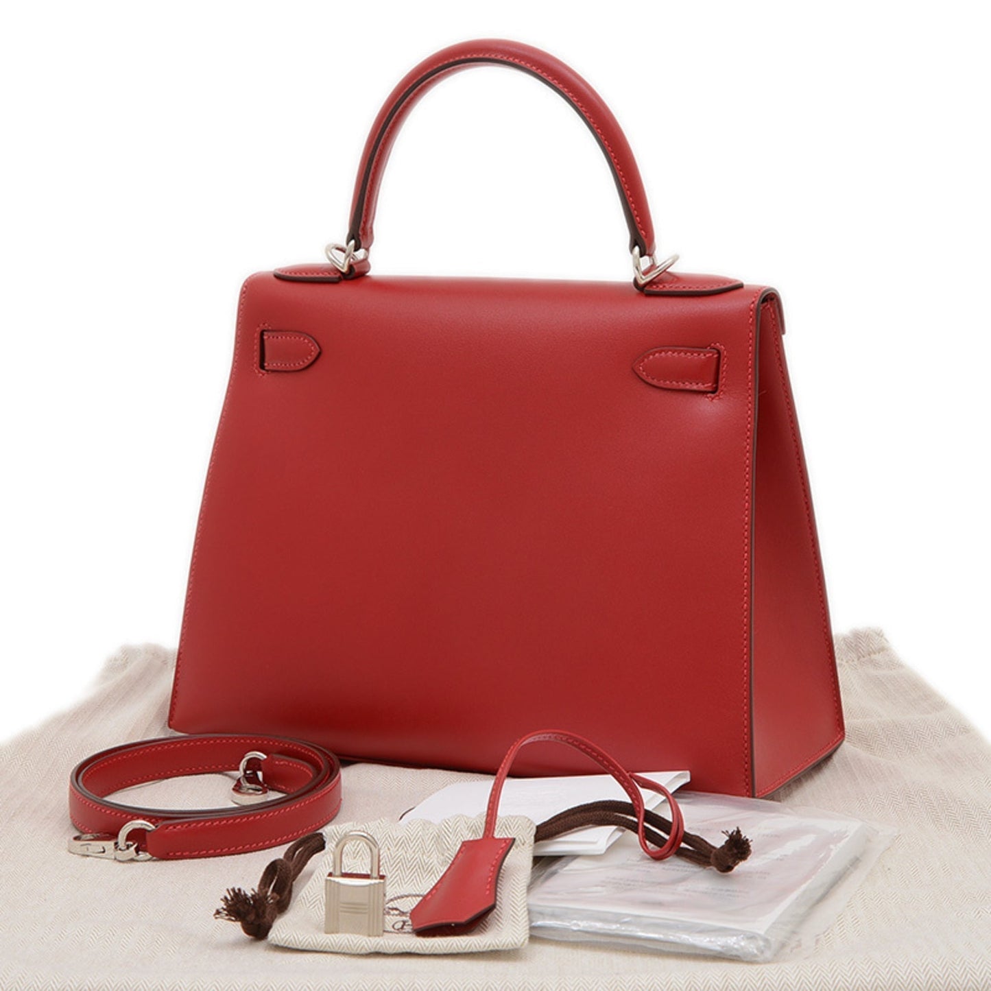 Hermes Kelly Rouge Vif Tadelakt Leather Handbag ( )