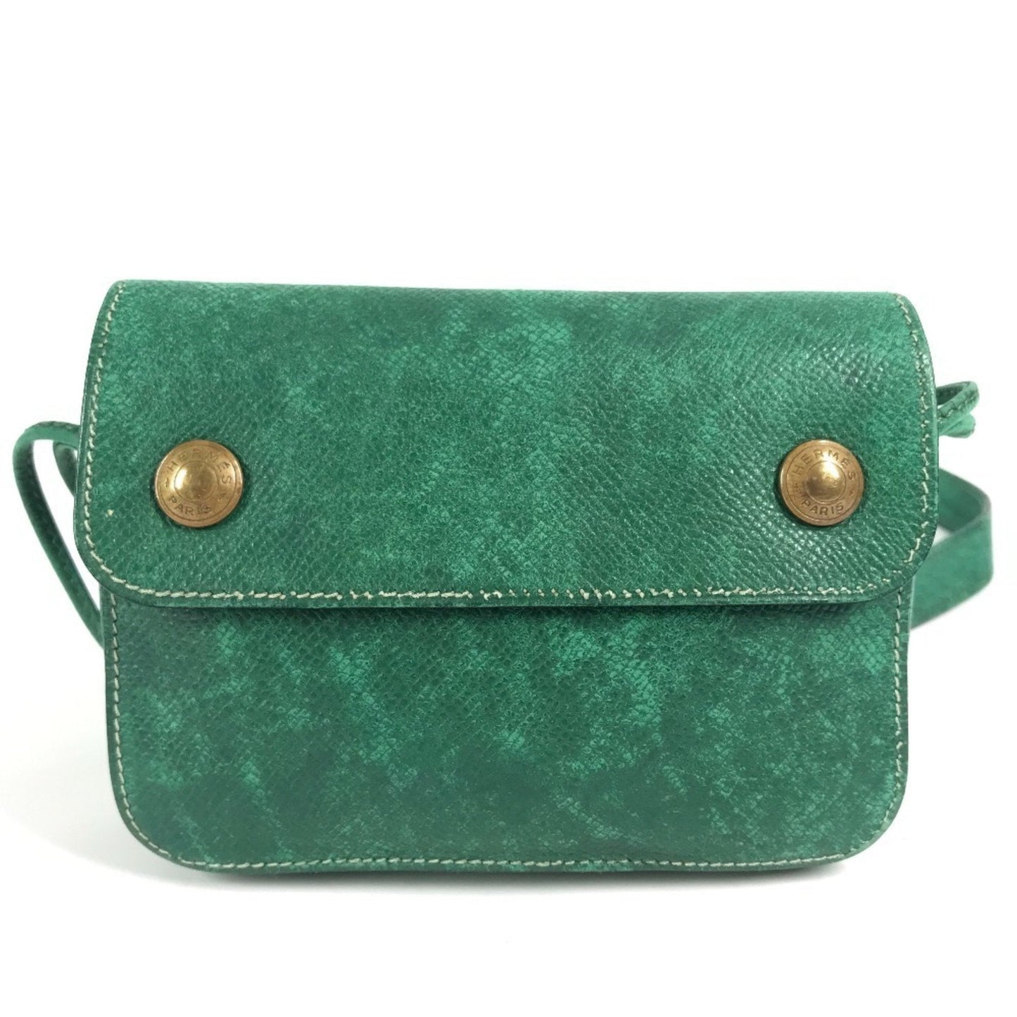 Hermes Green Leather Pochette Shoulder Bag ( )