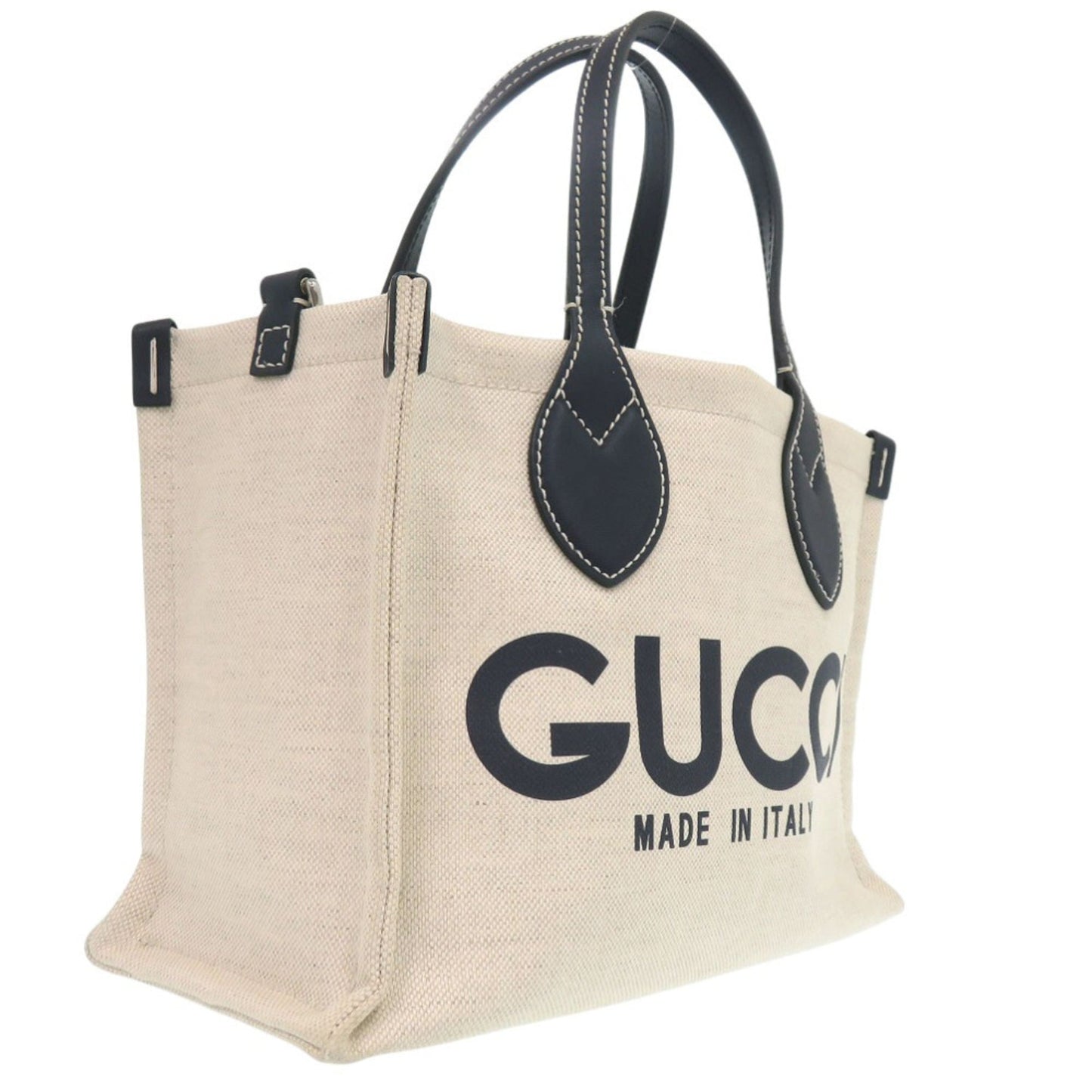 Gucci Navy Canvas Leather Tote Bag ( )