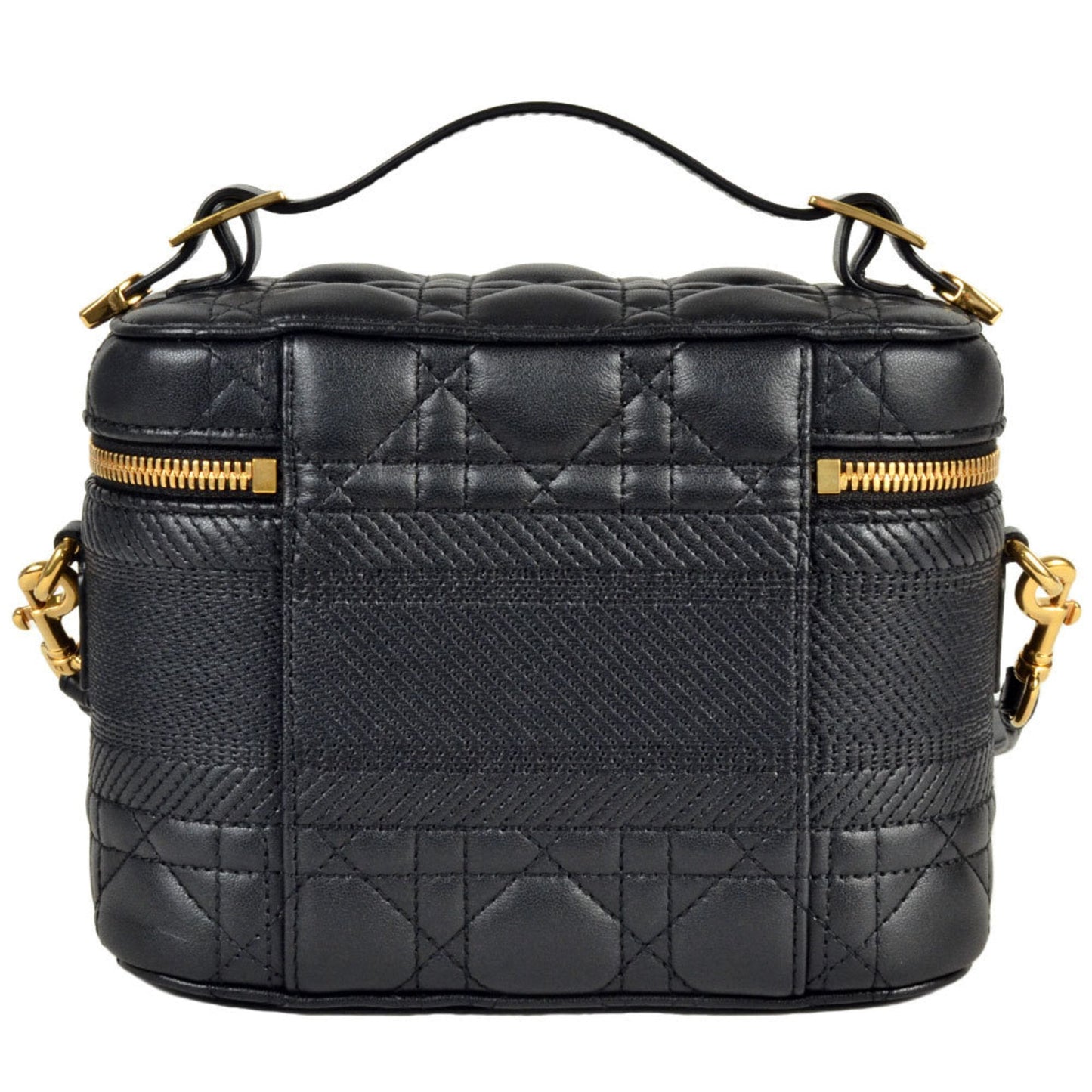 Christian Dior Black Leather Canvas Shoulder Bag Vanity Bag ()