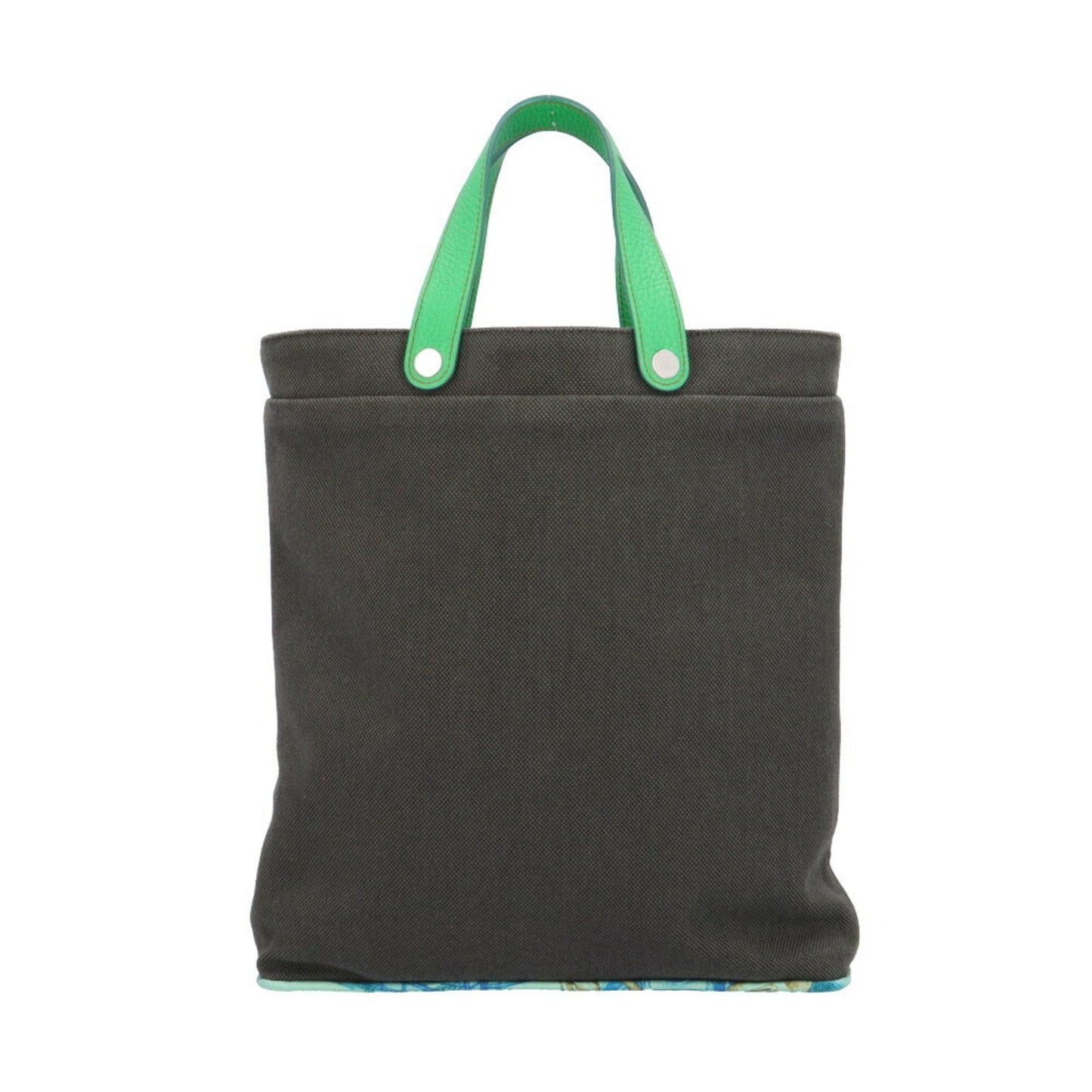 Hermes Petit H Gray Green Canvas Silk Handbag ( )