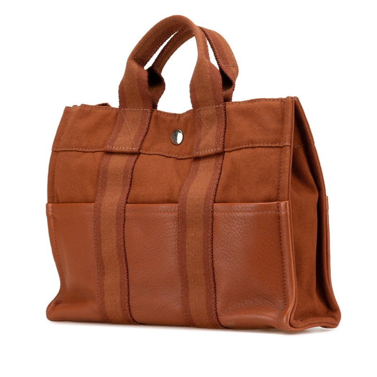 Hermes Fourre Tout Brown Canvas Leather Tote Bag ( )