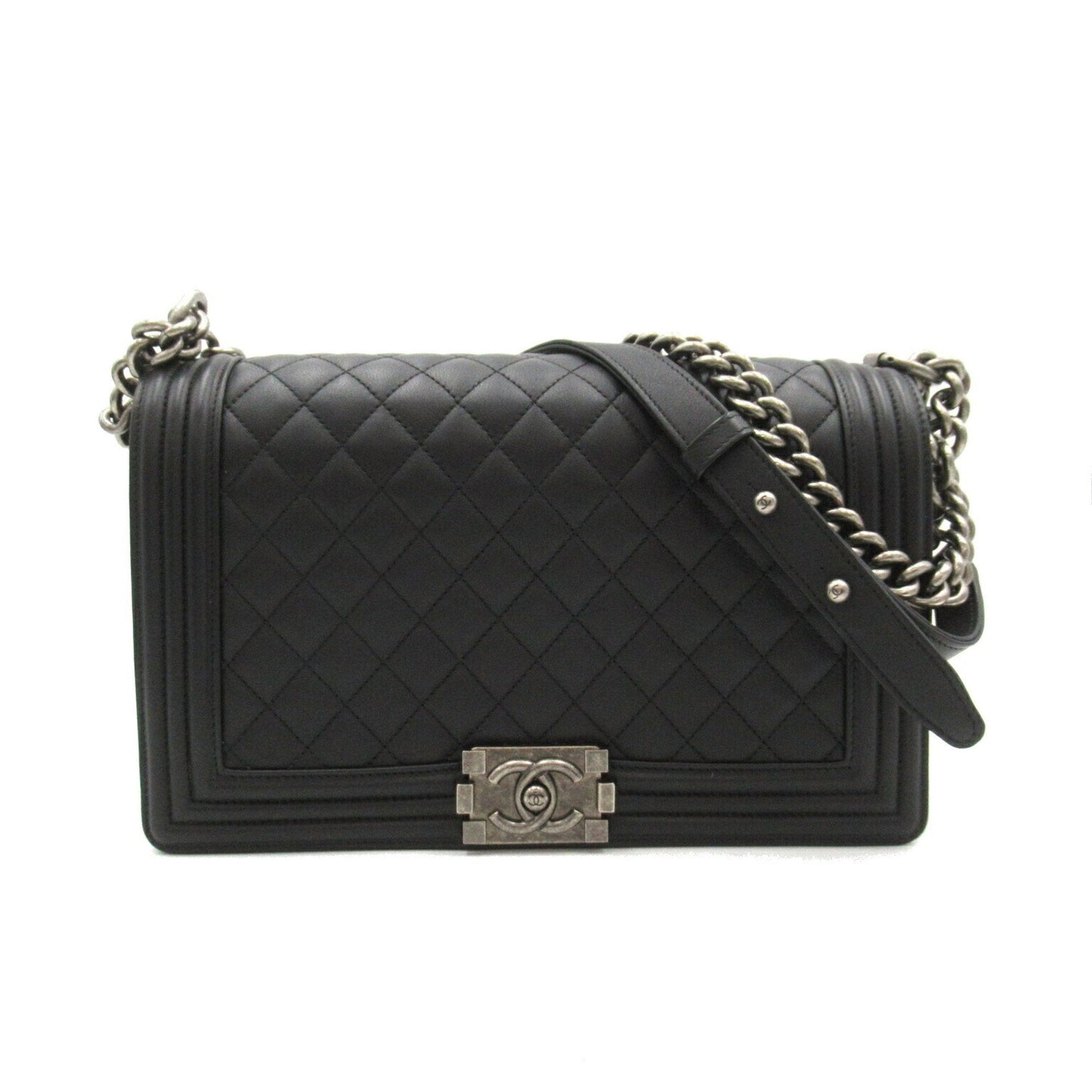 CHANEL Boy Chanel Chain Shoulder Bag Leather Women's Black