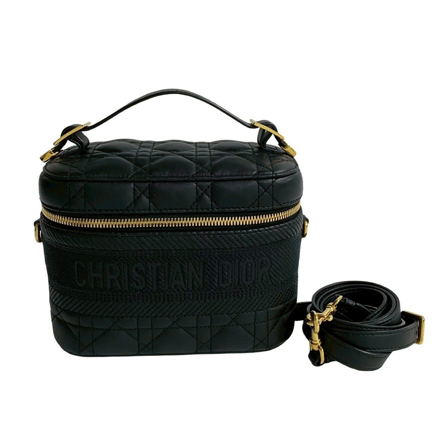 Christian Dior Black Leather Handbag Shoulder Bag Vanity Bag ()