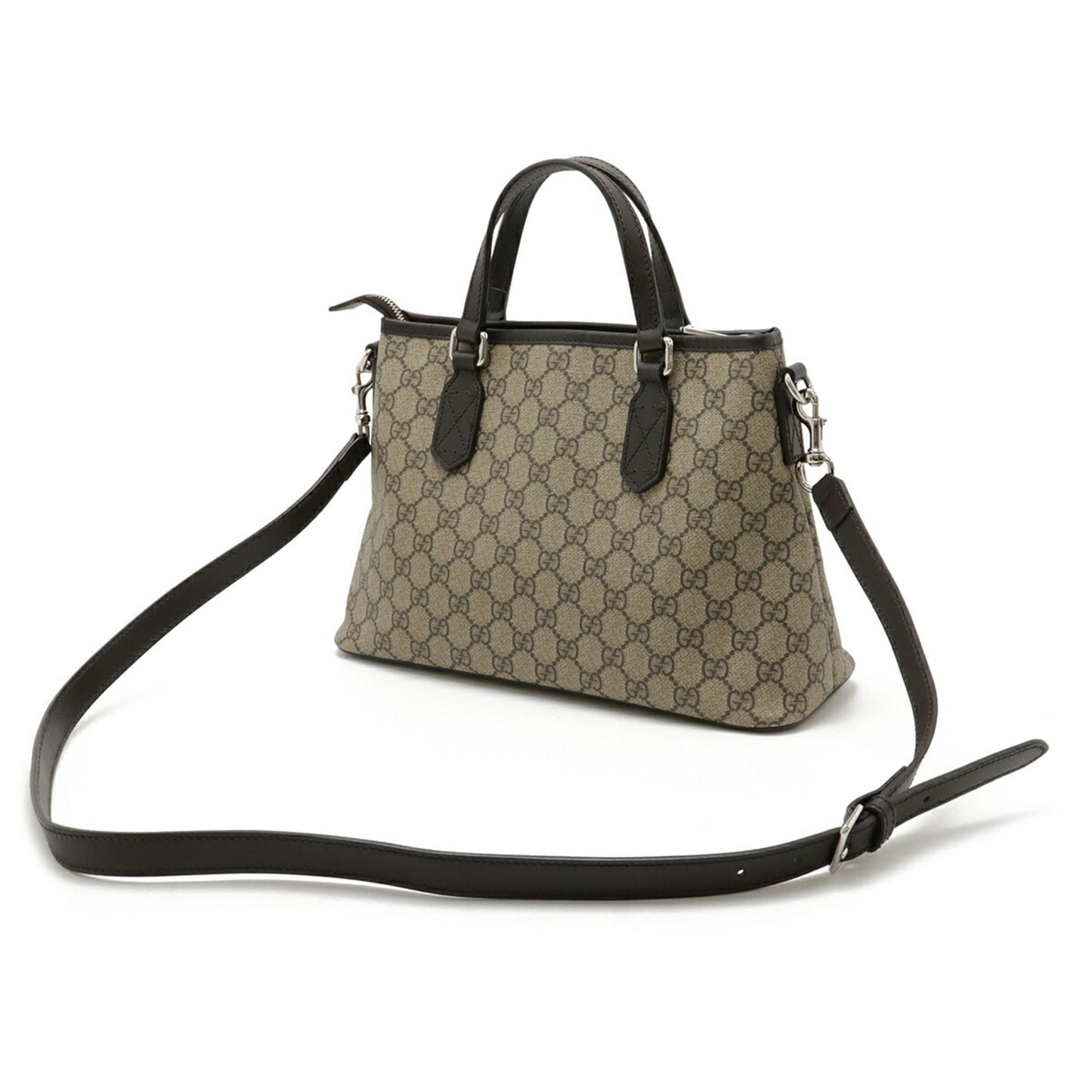 Gucci Beige Brown Dark Brown Gg Supreme Canvas Leather Handbag Shoulder Bag Tote Bag ( )