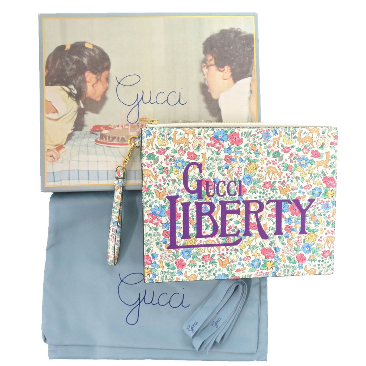 Gucci Light Blue White Leather Clutch Bag ( )