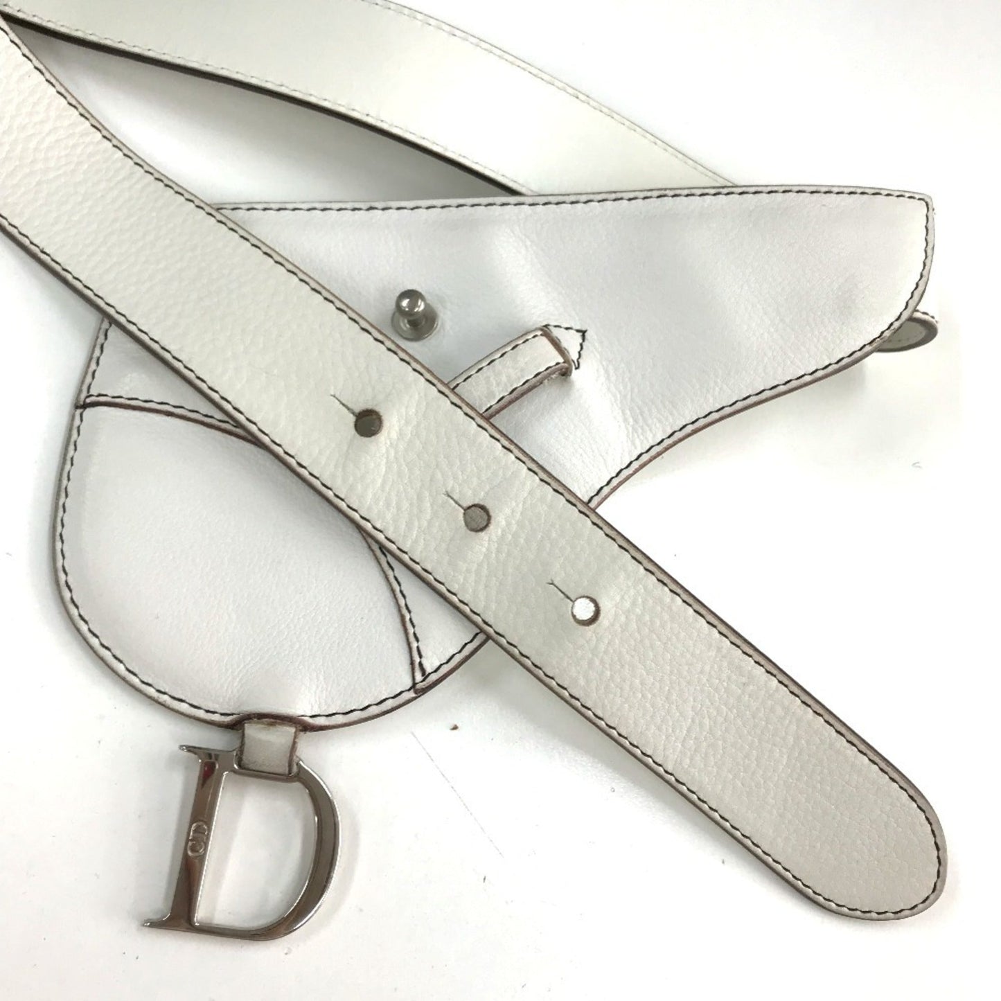 Christian Dior White Leather Fanny Pack Pouch Saddle Bag ()