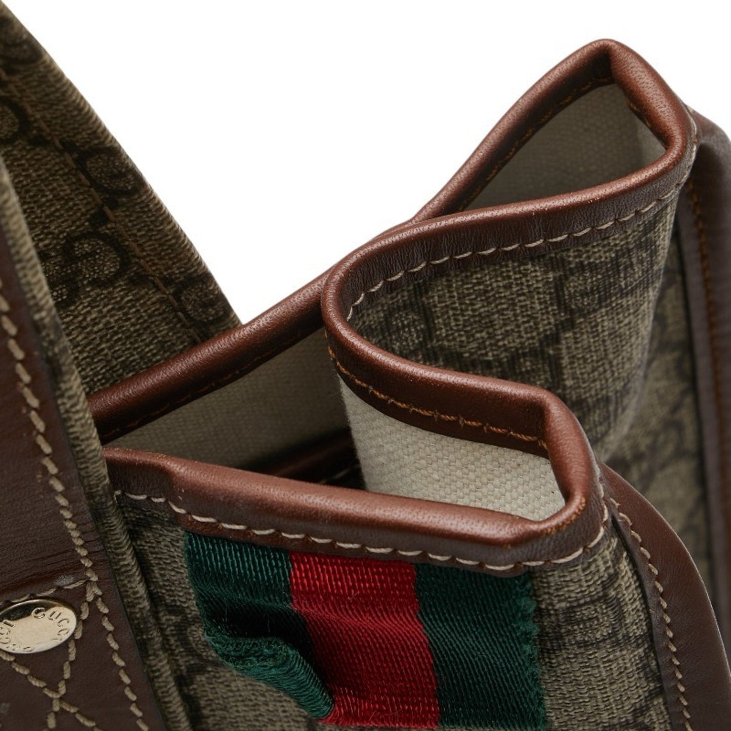 Gucci Sherry Line Beige Brown Pvc Leather Tote Bag ( )