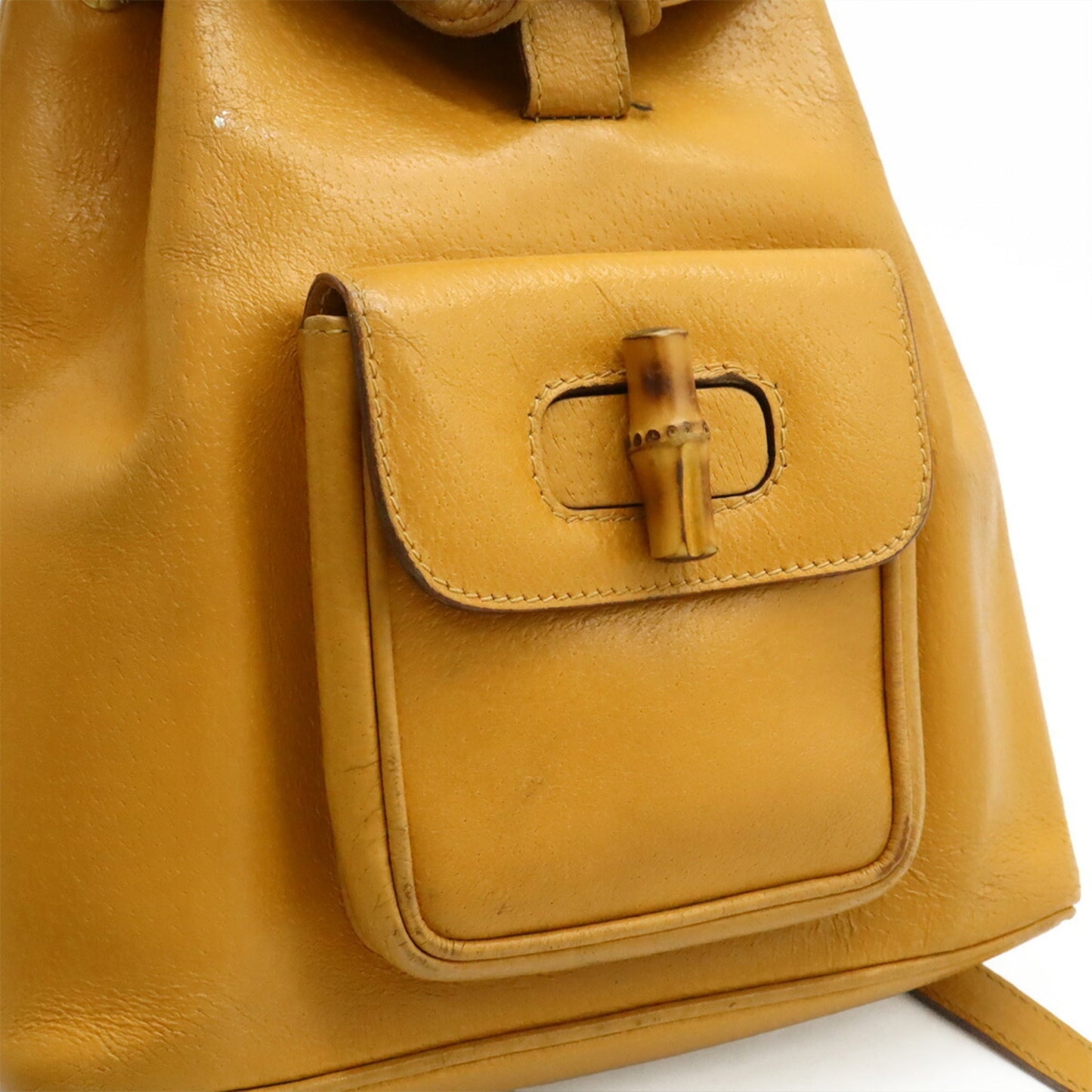 Gucci Beige Light Brown Bamboo Leather Backpack Shoulder Bag ( )