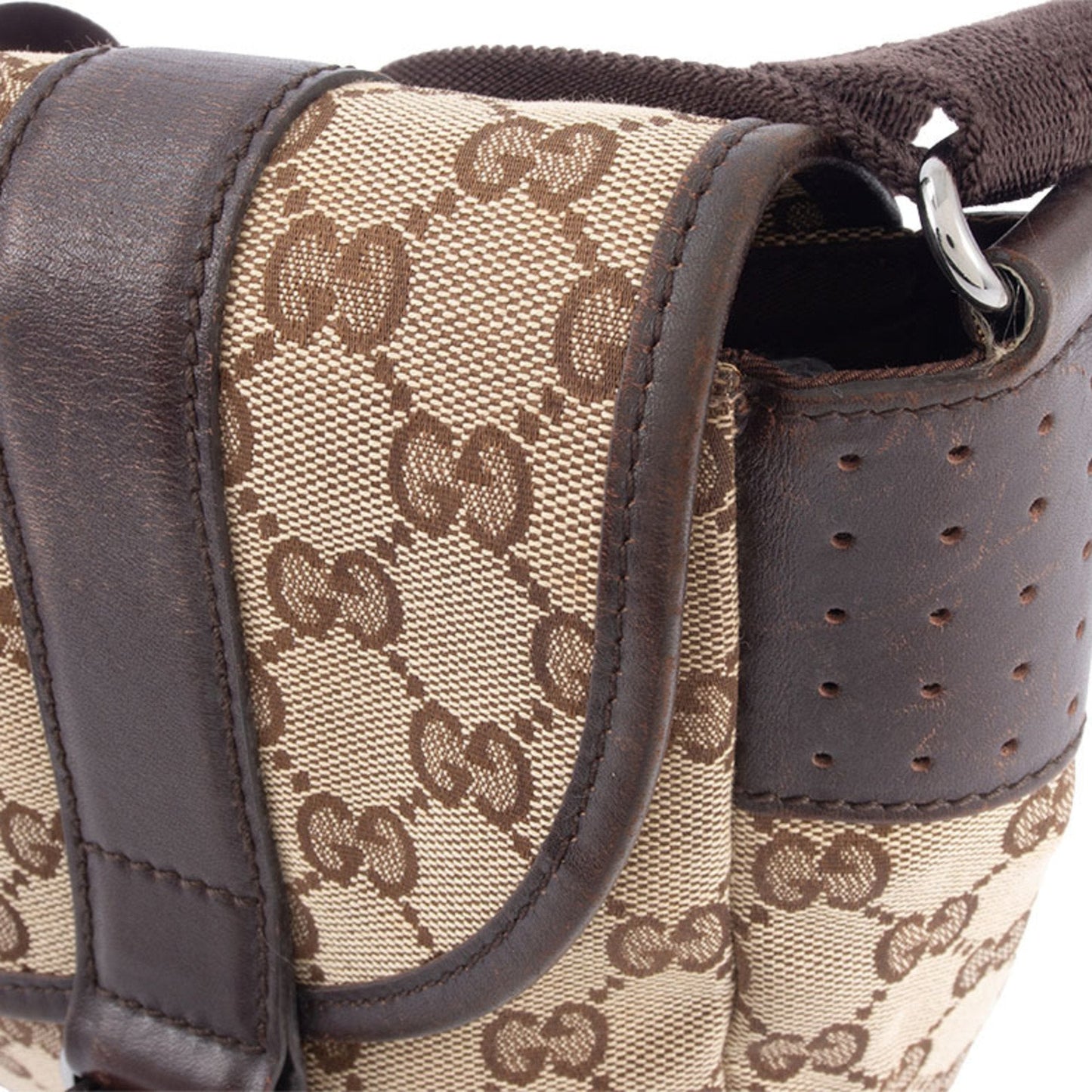 Gucci Beige Brown Gg Canvas Leather Shoulder Bag ( )
