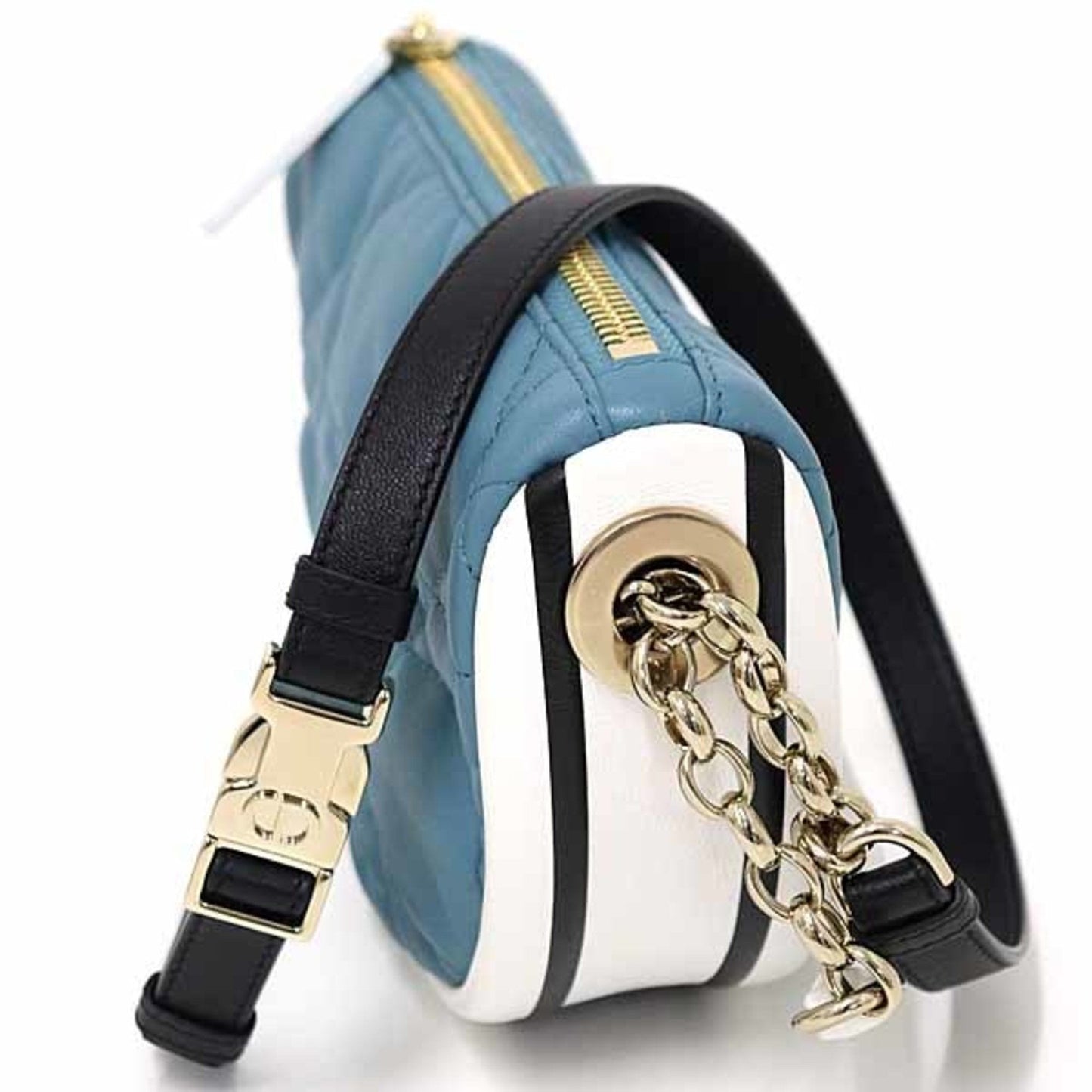Christian Dior Black Blue White Leather Shoulder Bag ()