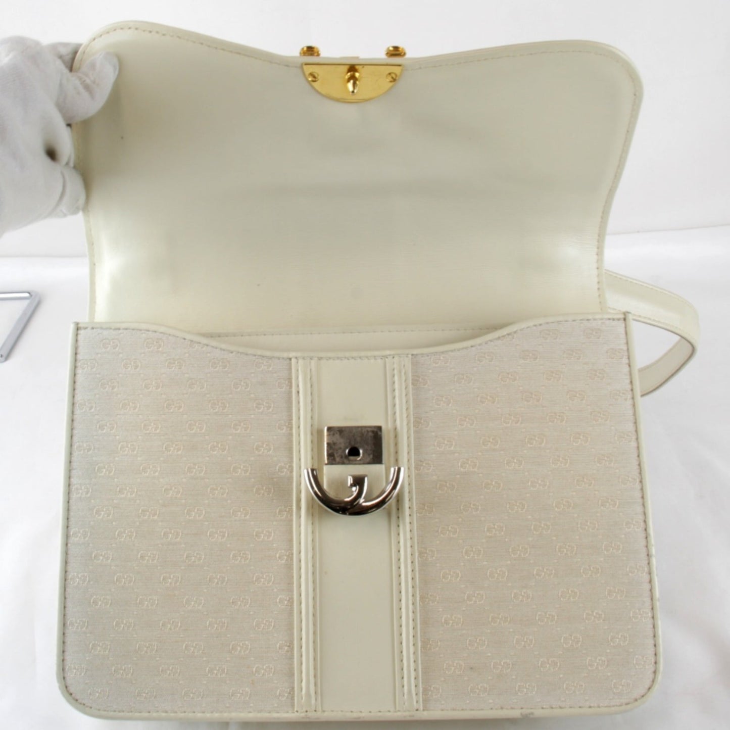 Gucci Microguccissima White Canvas Leather Shoulder Bag ( )