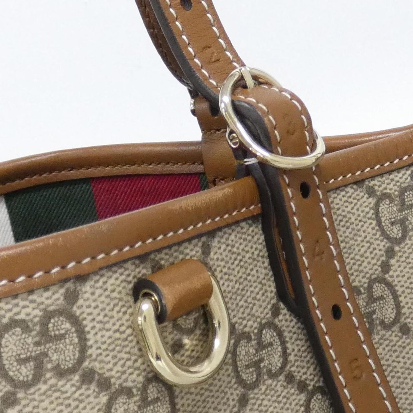 Gucci Beige Dark Brown Fabric Leather Handbag ( )
