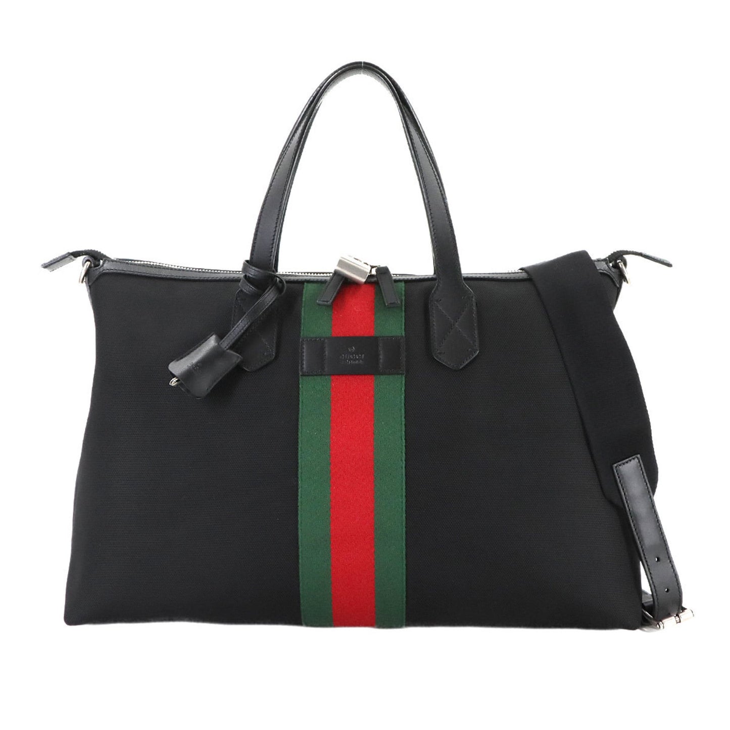 Gucci Black Nylon Canvas Leather Shoulder Bag Tote Bag ( )