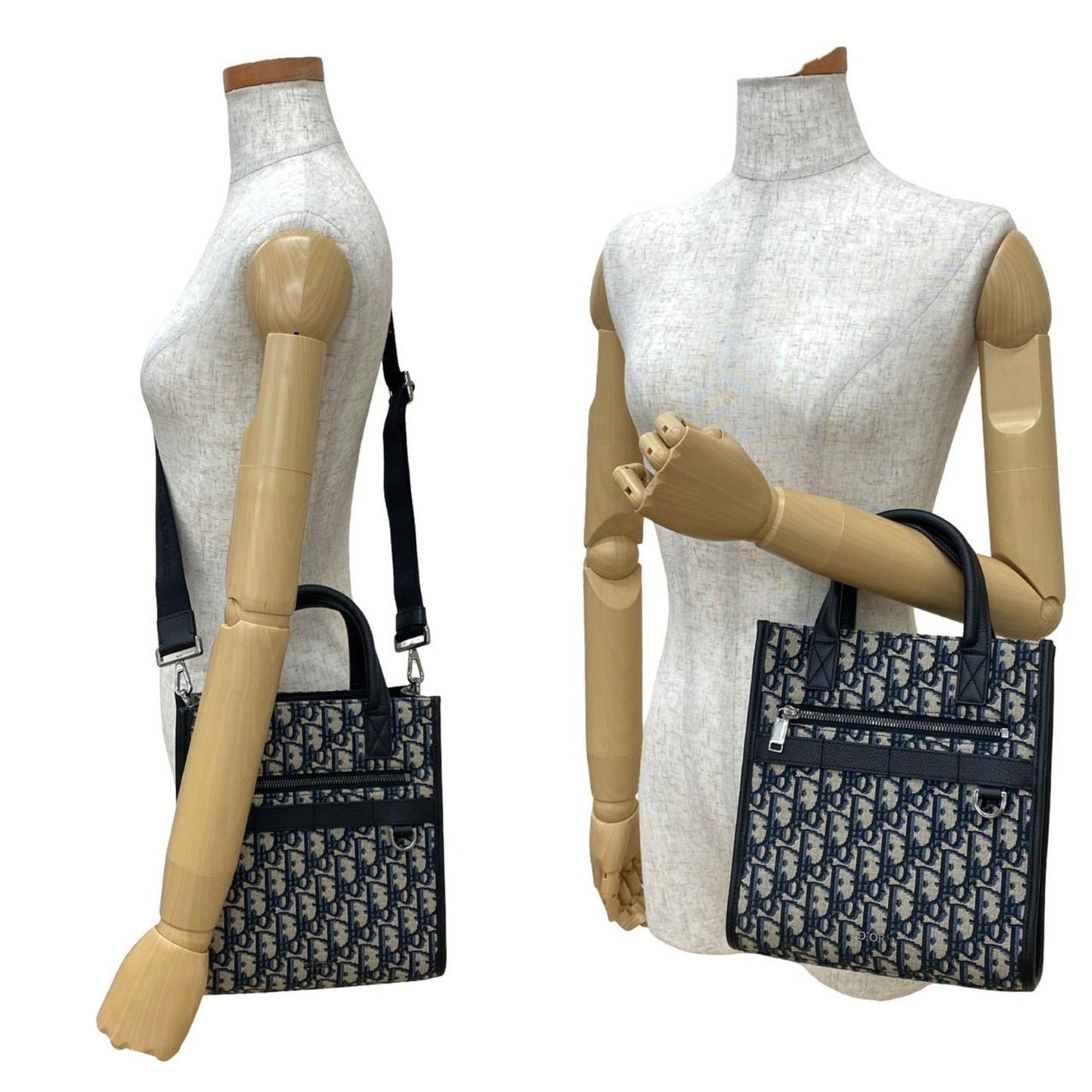 Christian Dior Black Navy Leather Canvas Handbag Shoulder Bag ()