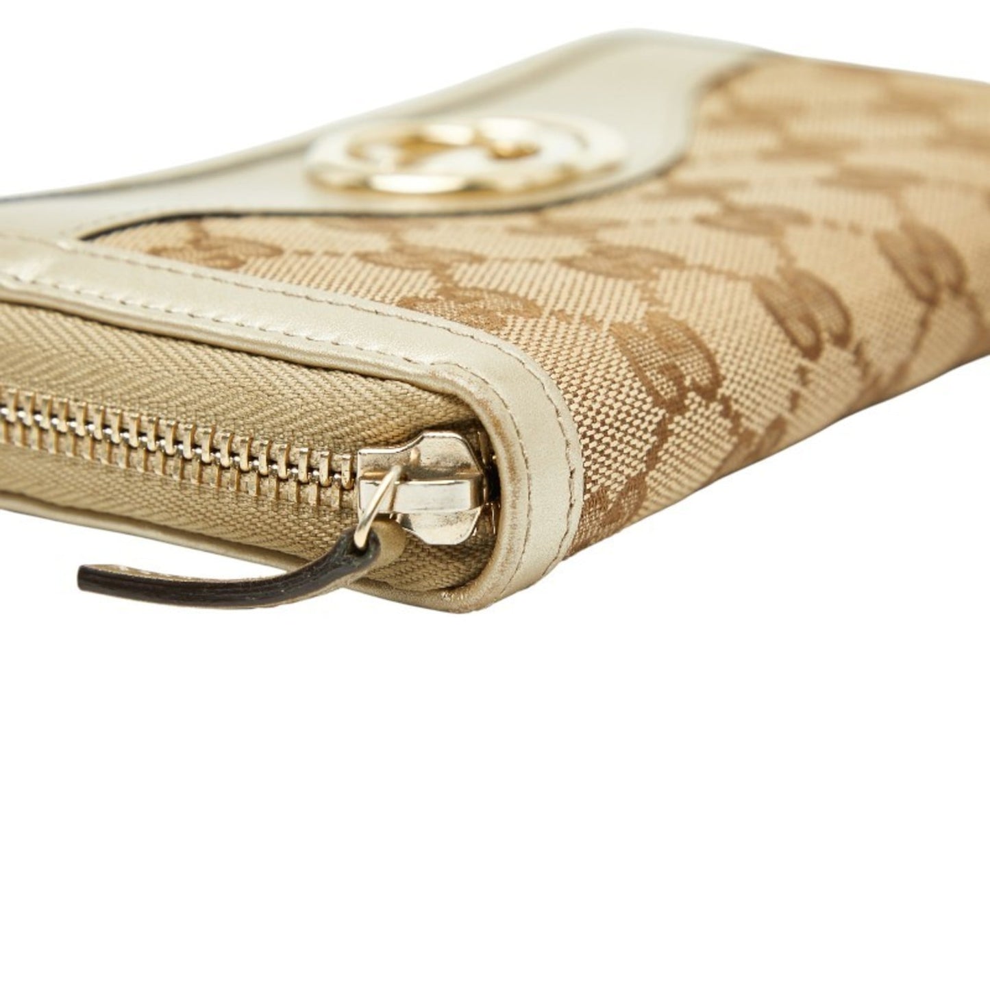 Gucci Gold Beige Canvas Leather Long Wallet (Bi-Fold) ( )