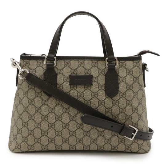 Gucci Beige Brown Dark Brown Gg Supreme Canvas Leather Handbag Shoulder Bag Tote Bag ( )
