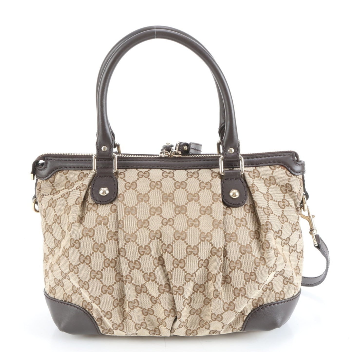 Gucci Brown Leather Canvas Shoulder Bag ( )