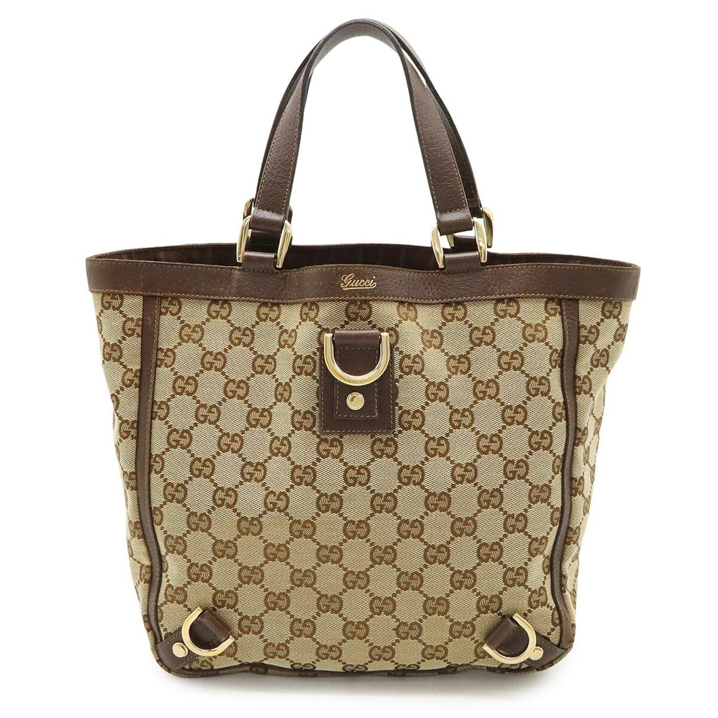 Gucci Black Gg Canvas Leather Handbag Tote Bag ( )