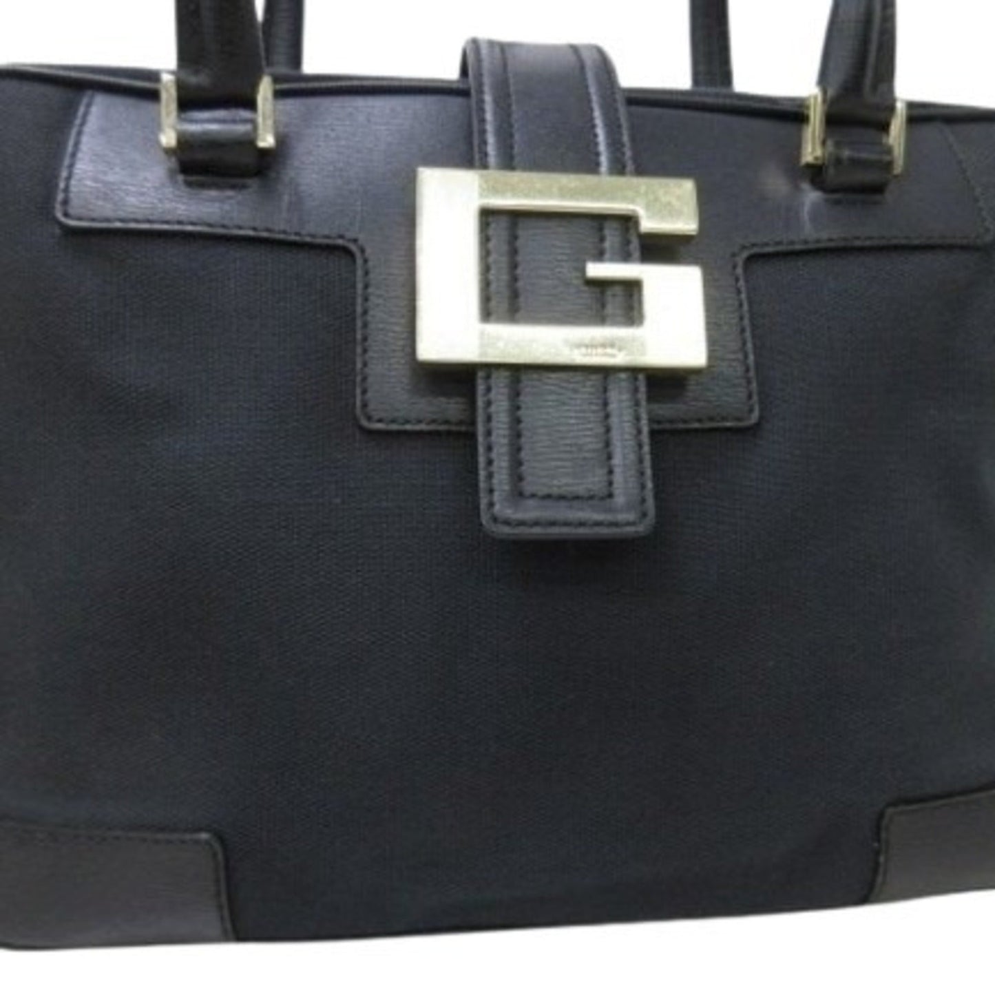 Gucci Black Canvas Leather Handbag Shoulder Bag Tote Bag ( )