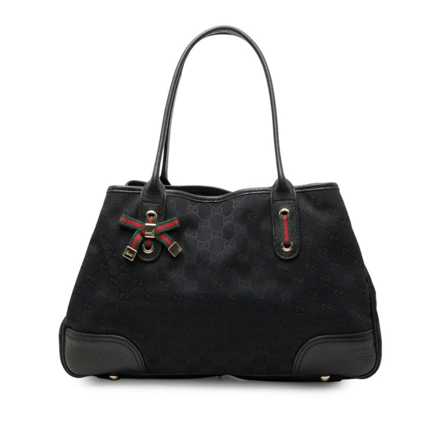 Gucci Black Canvas Leather Shoulder Bag Tote Bag ( )