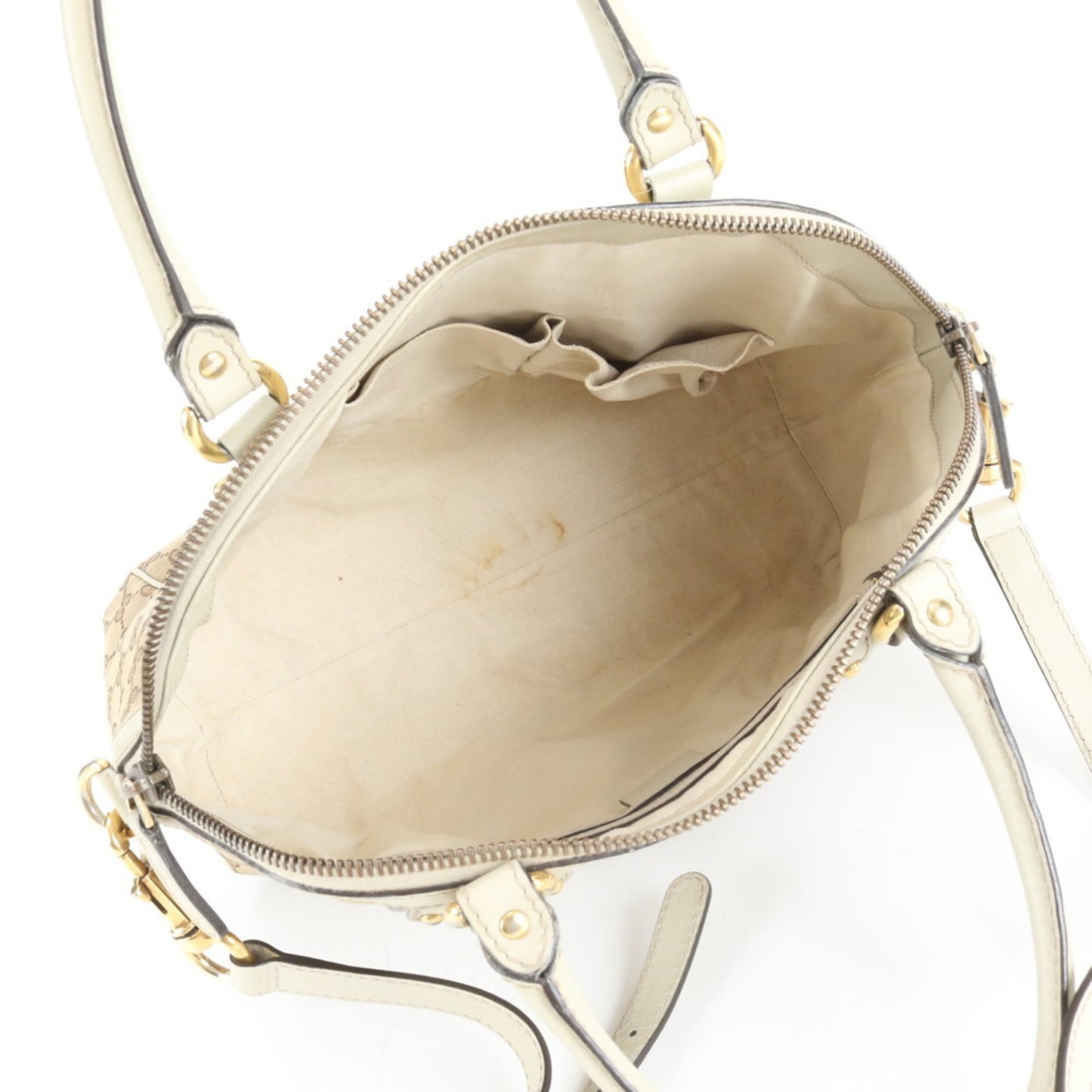 Gucci Beige Leather Canvas Shoulder Bag ( )