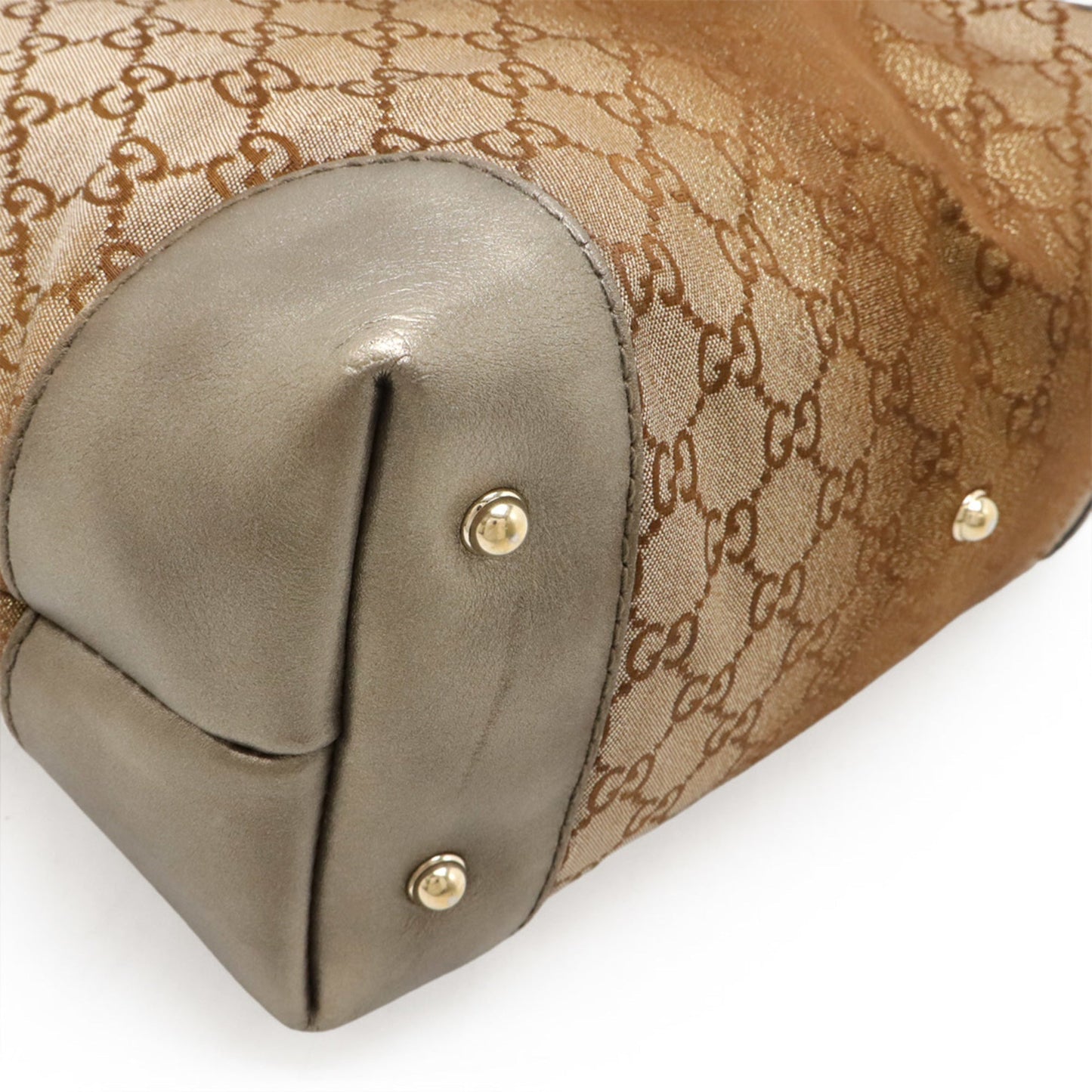 Gucci Bronze Khaki Gg Canvas Leather Shoulder Bag Tote Bag ( )