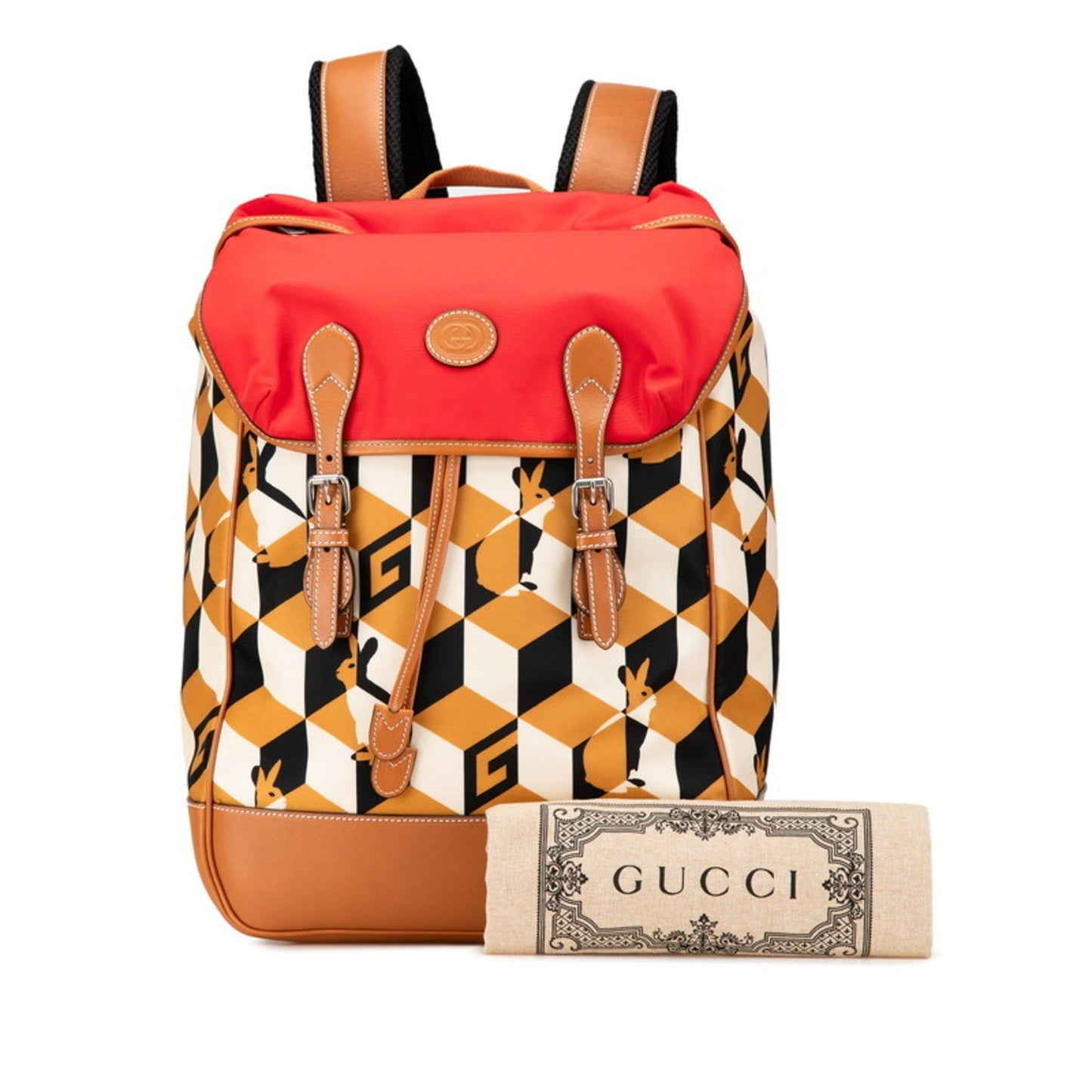 Gucci Beige Brown Red Color Nylon Leather Backpack ( )